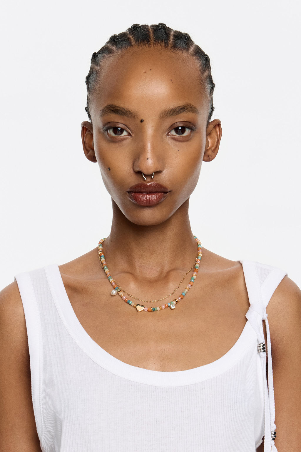 Multicolor stones and gold heart necklace