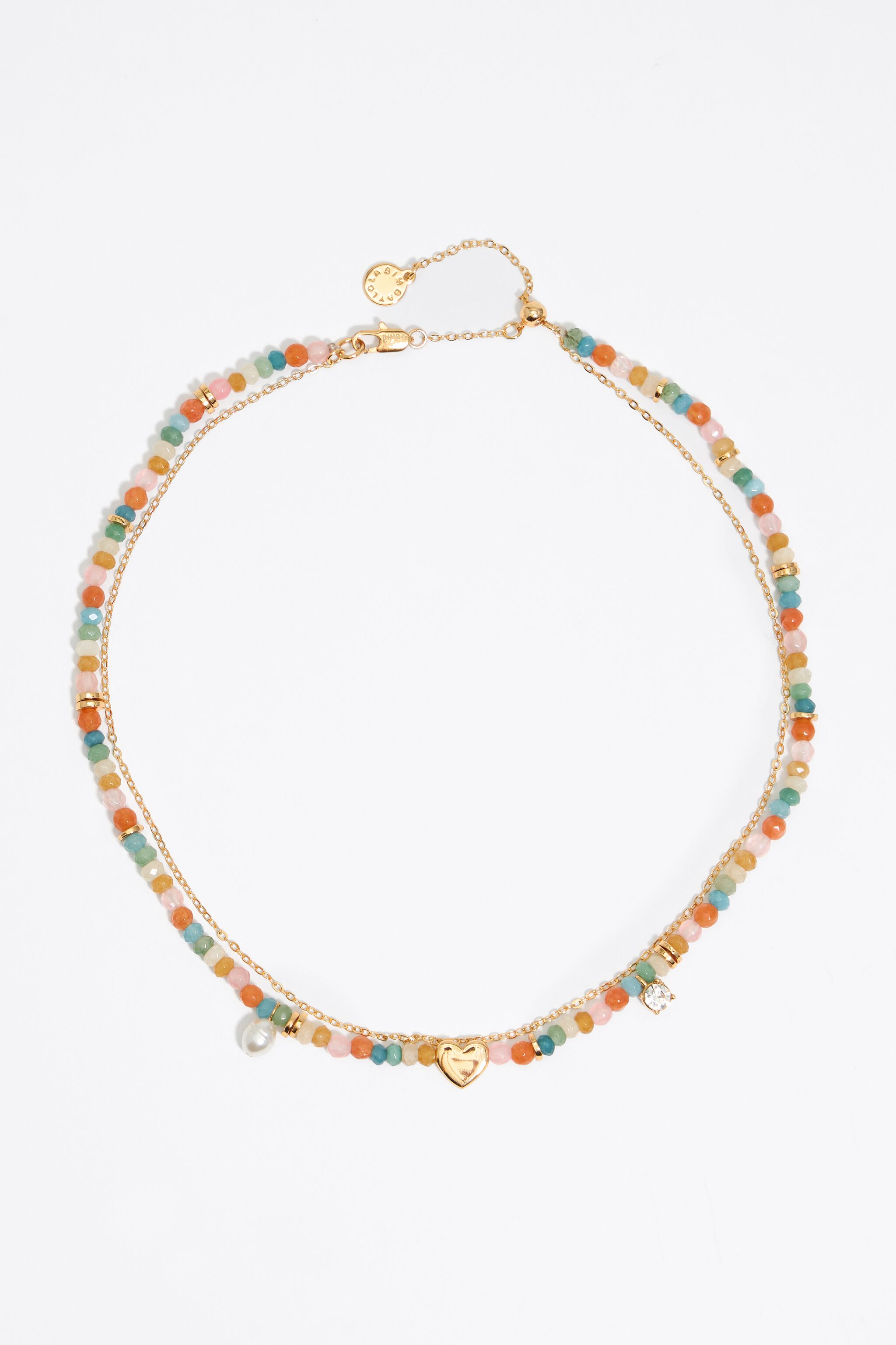 Multicolor stones and gold heart necklace