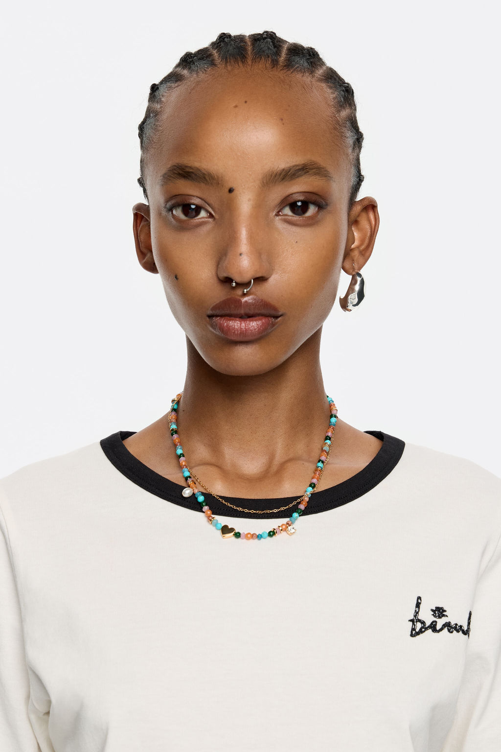 Multicolor stones and gold heart necklace