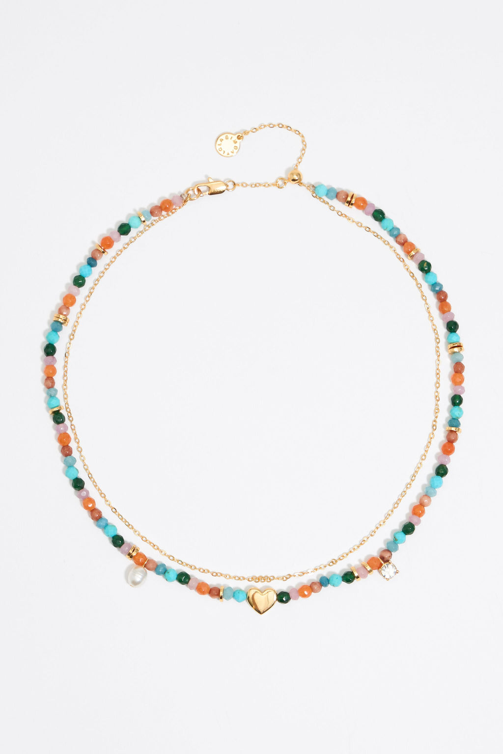 Multicolor stones and gold heart necklace