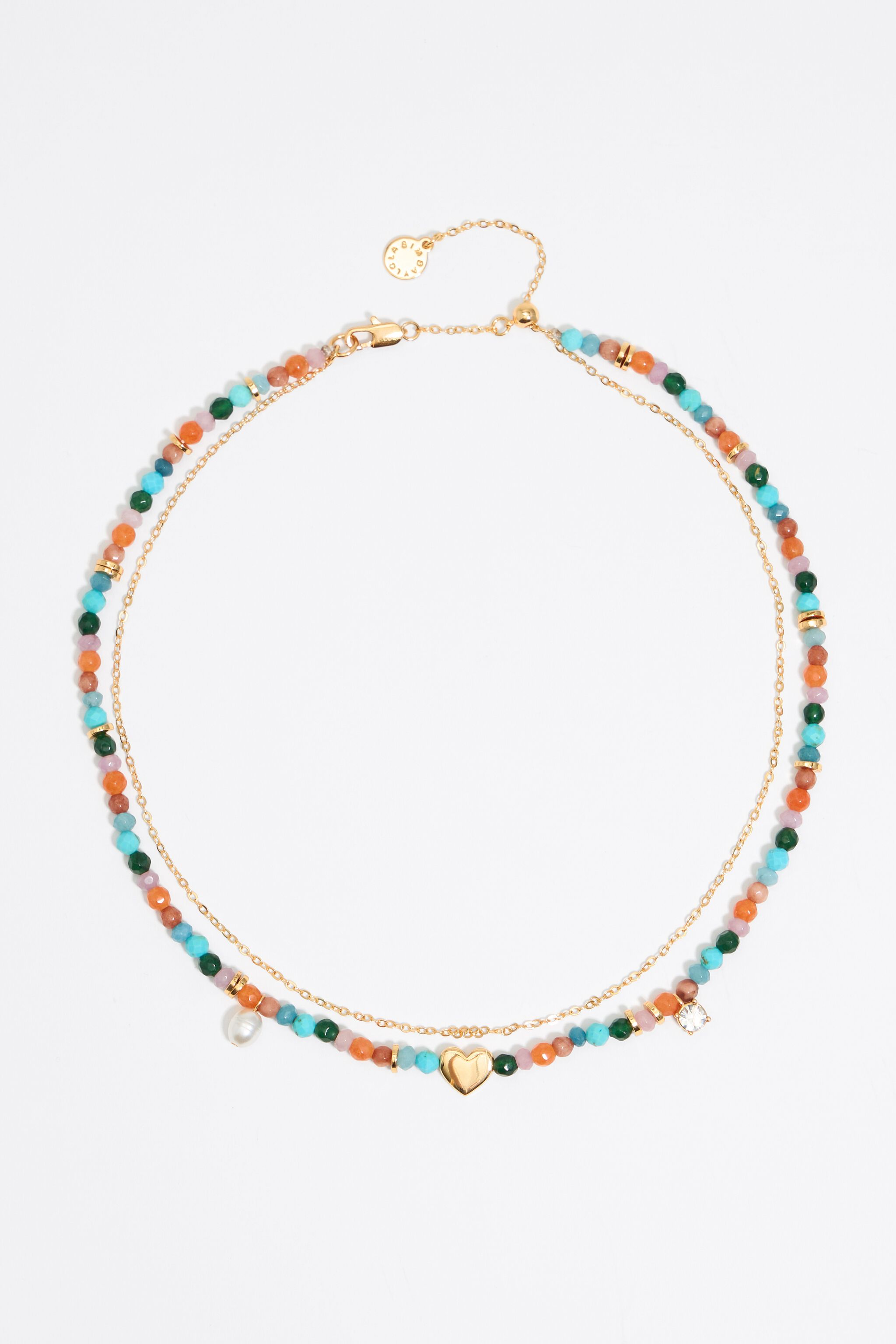 Multicolor stones and gold heart necklace