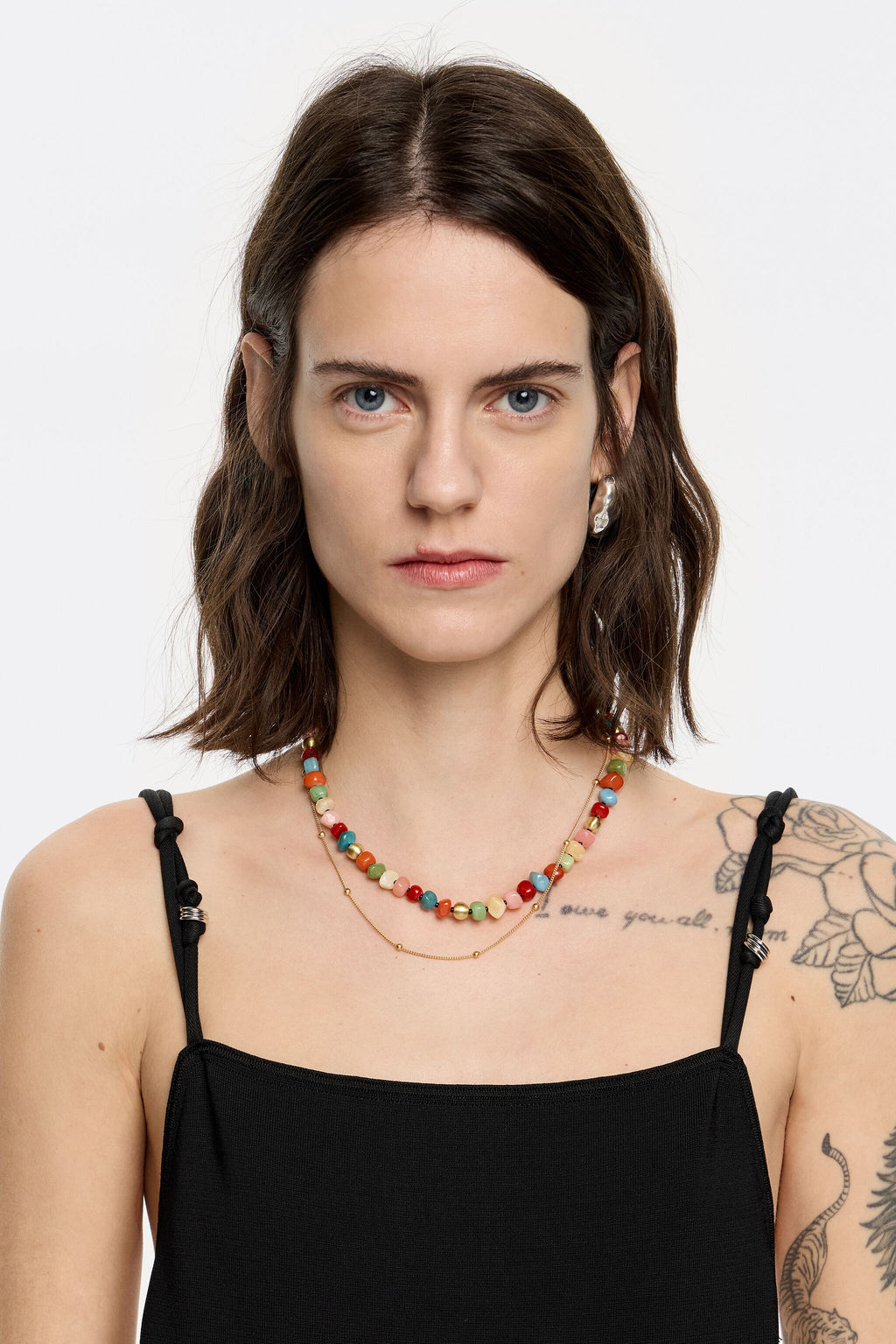 Multicolor stones and gold chain necklace