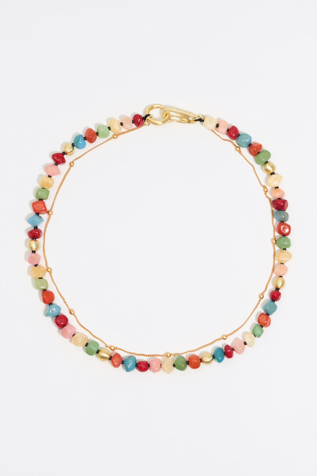 Multicolor stones and gold chain necklace