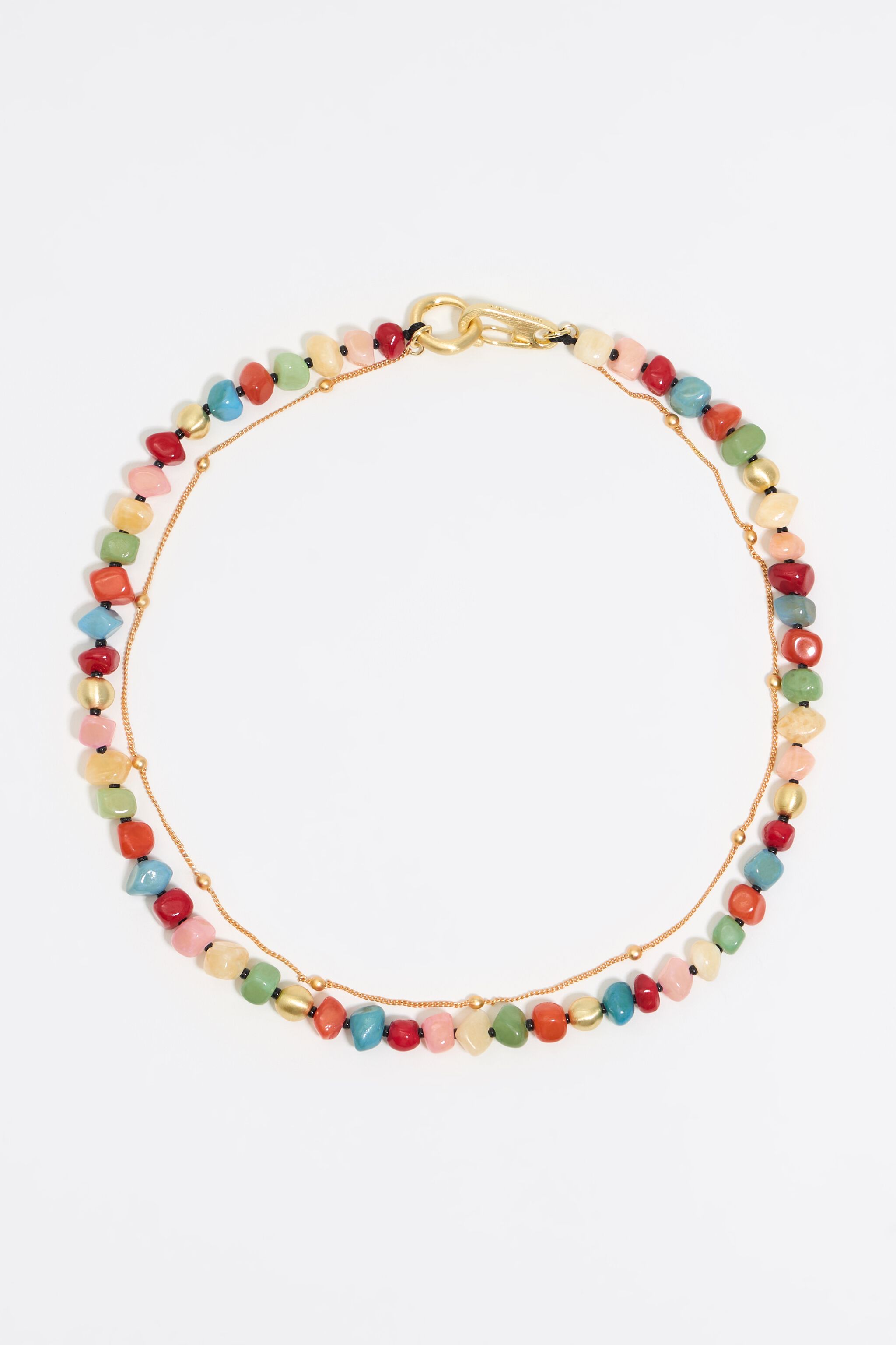 Multicolor stones and gold chain necklace