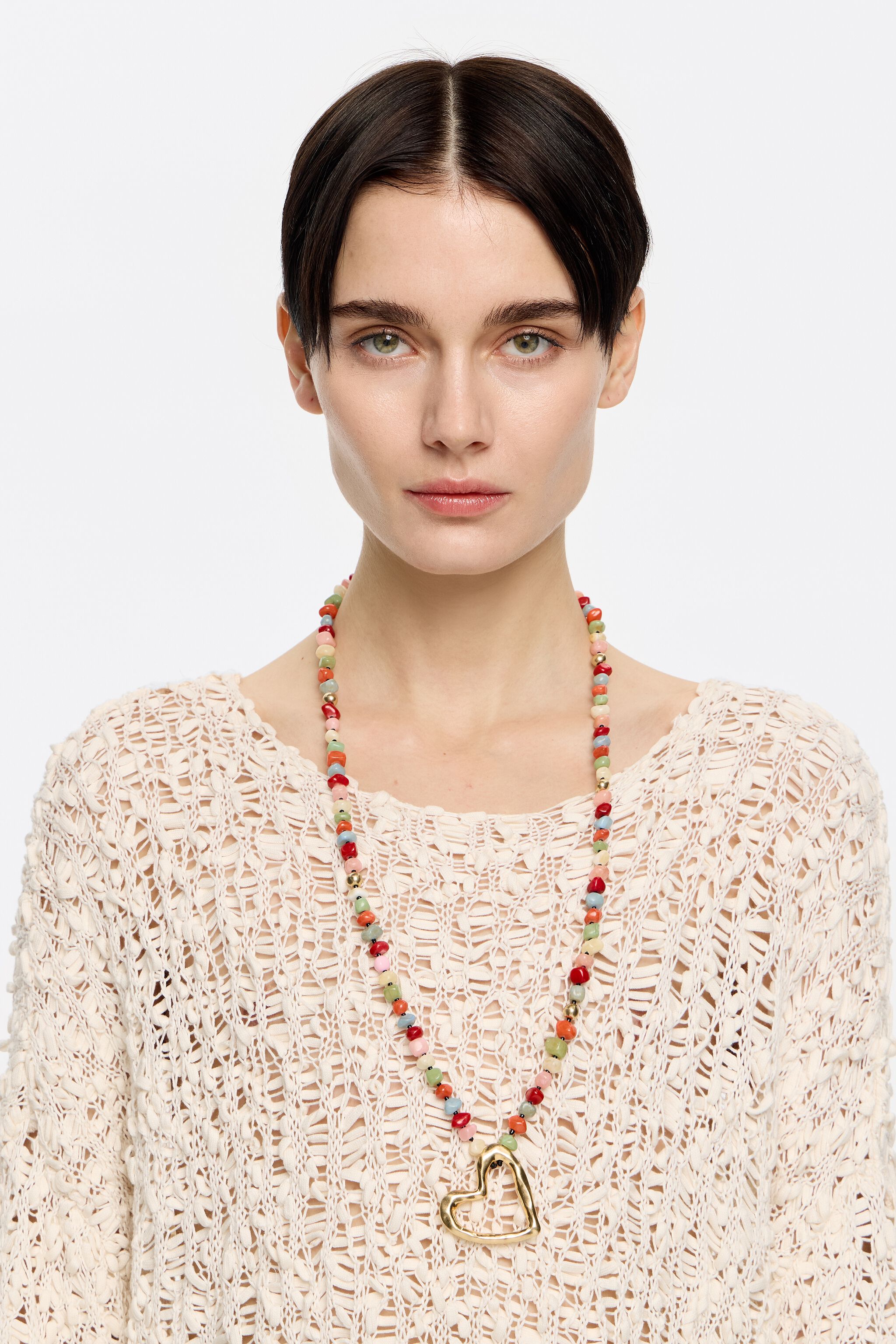 Multicolor stones gold heart necklace