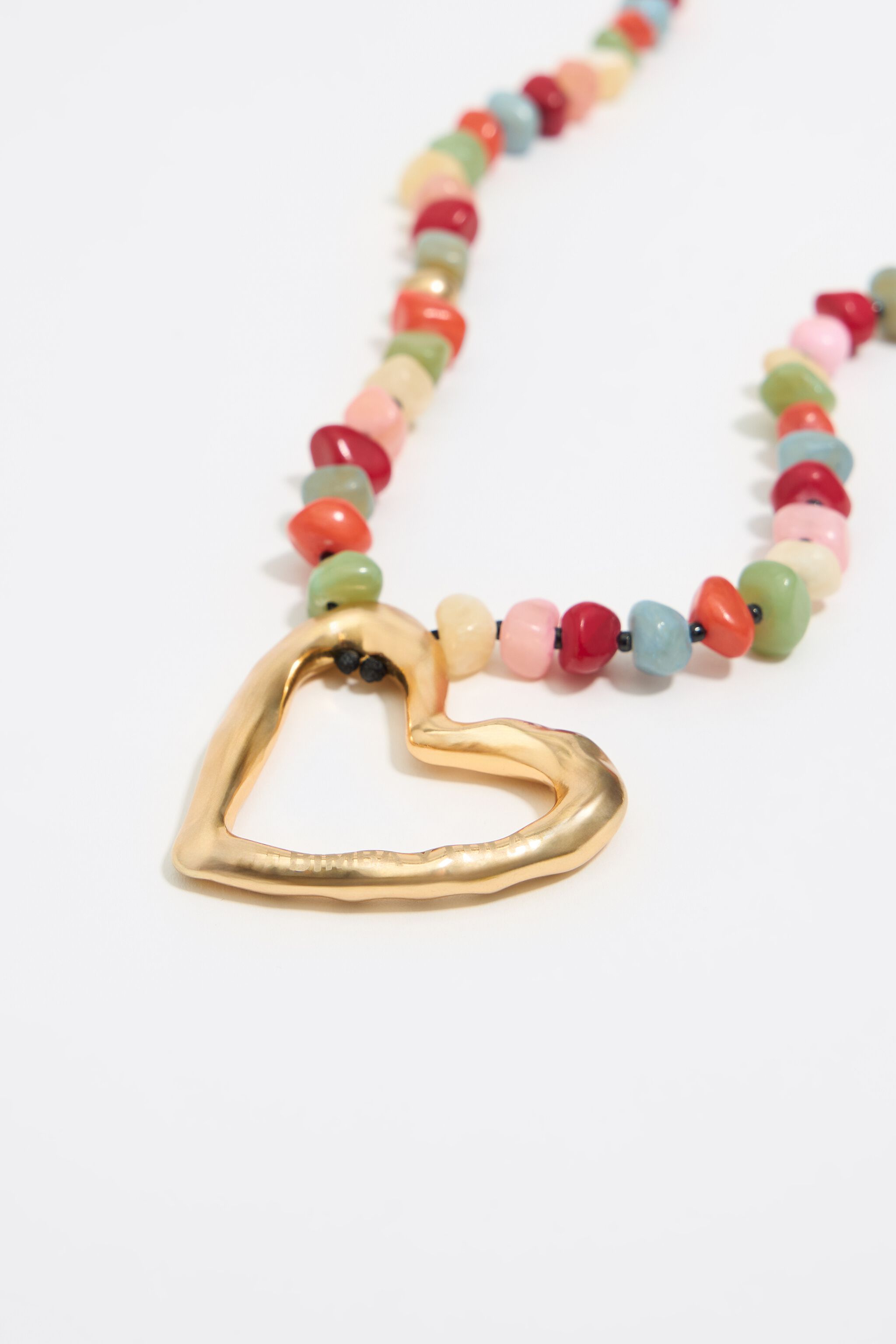 Multicolor stones gold heart necklace