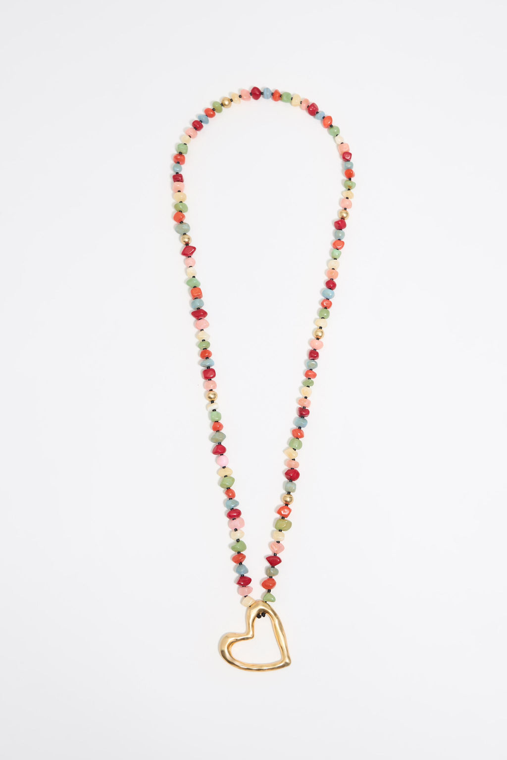 Multicolor stones gold heart necklace