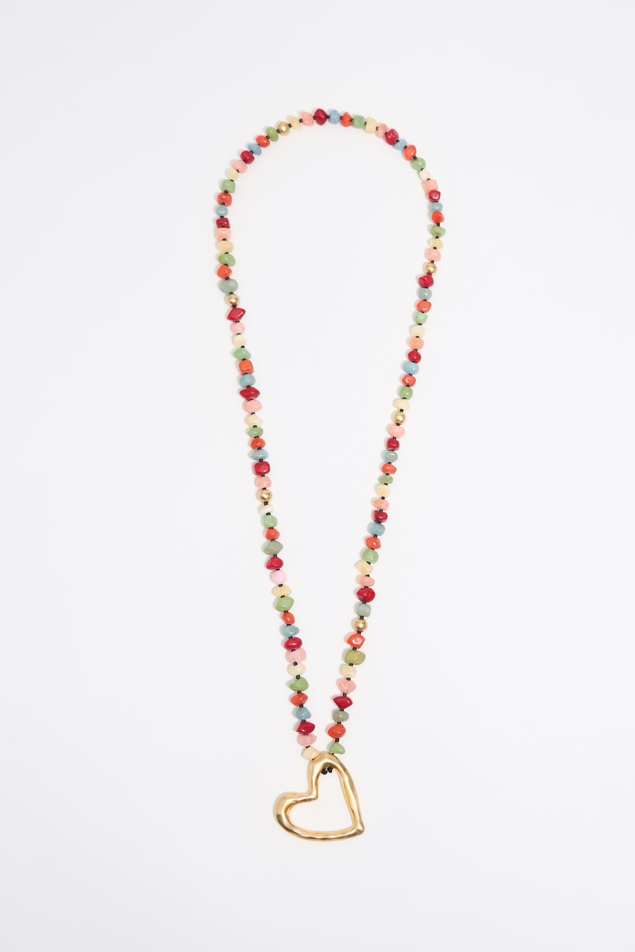 Multicolor stones gold heart necklace