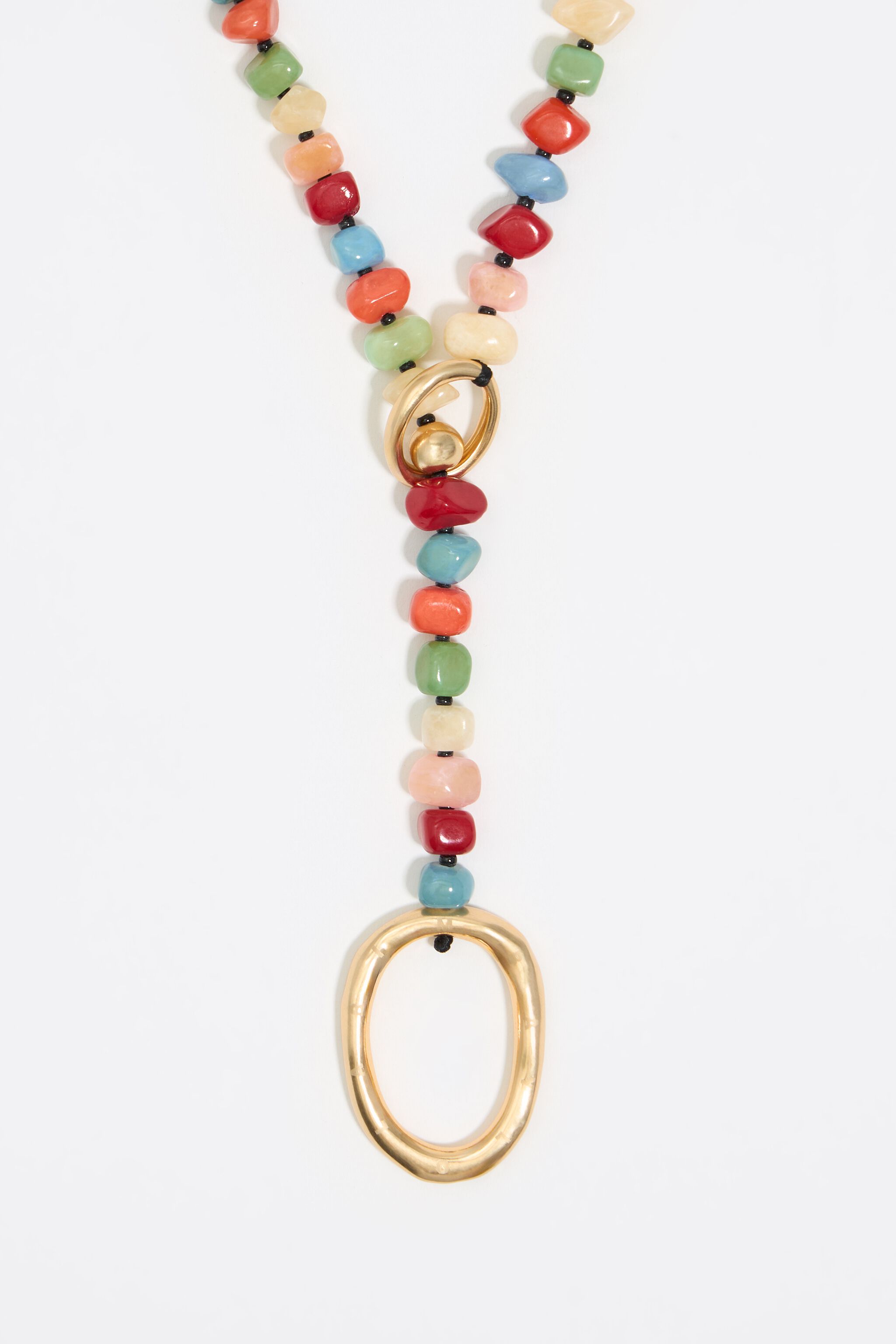 Multicolor stones and gold ring necklace