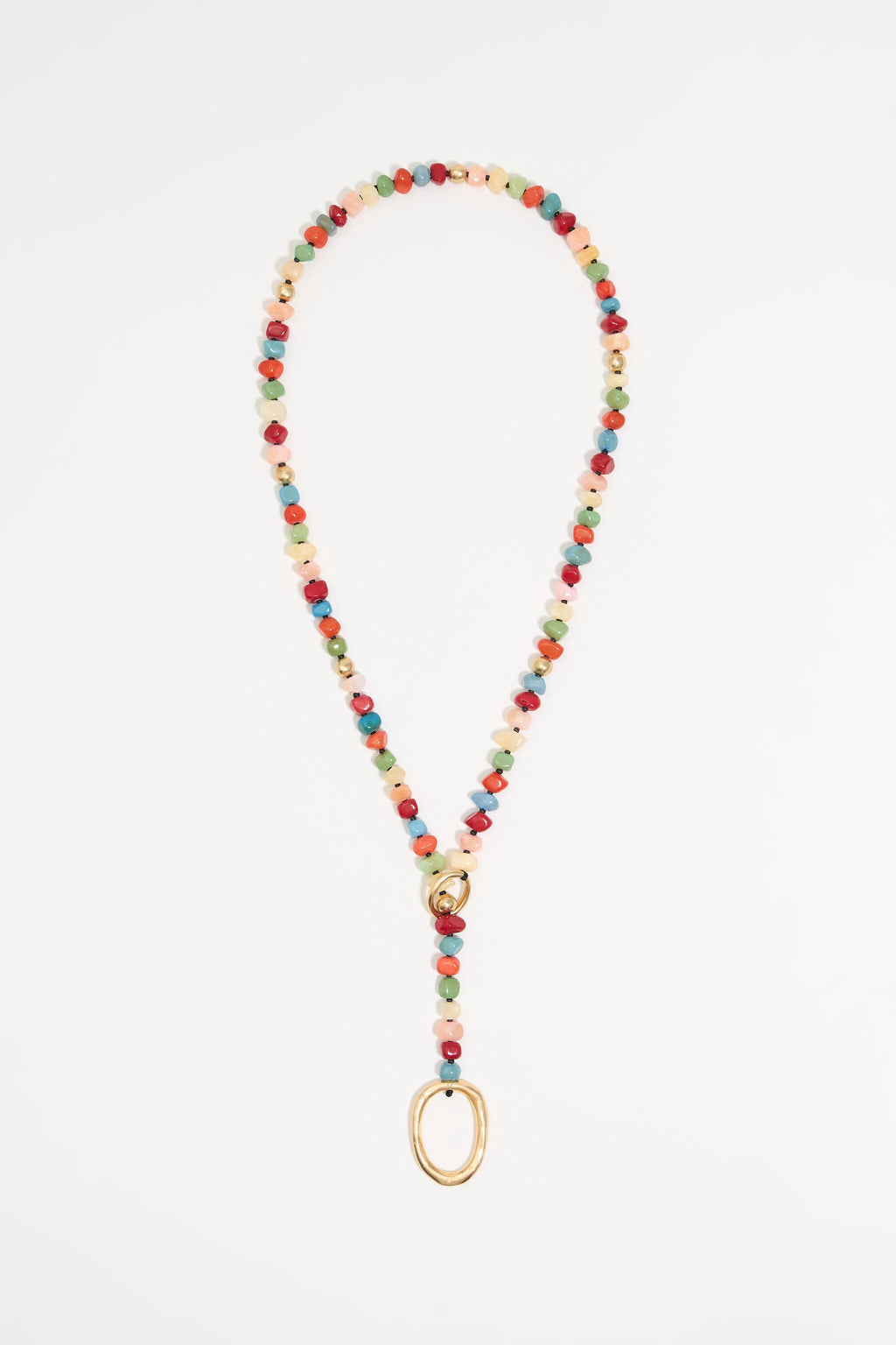 Multicolor stones and gold ring necklace