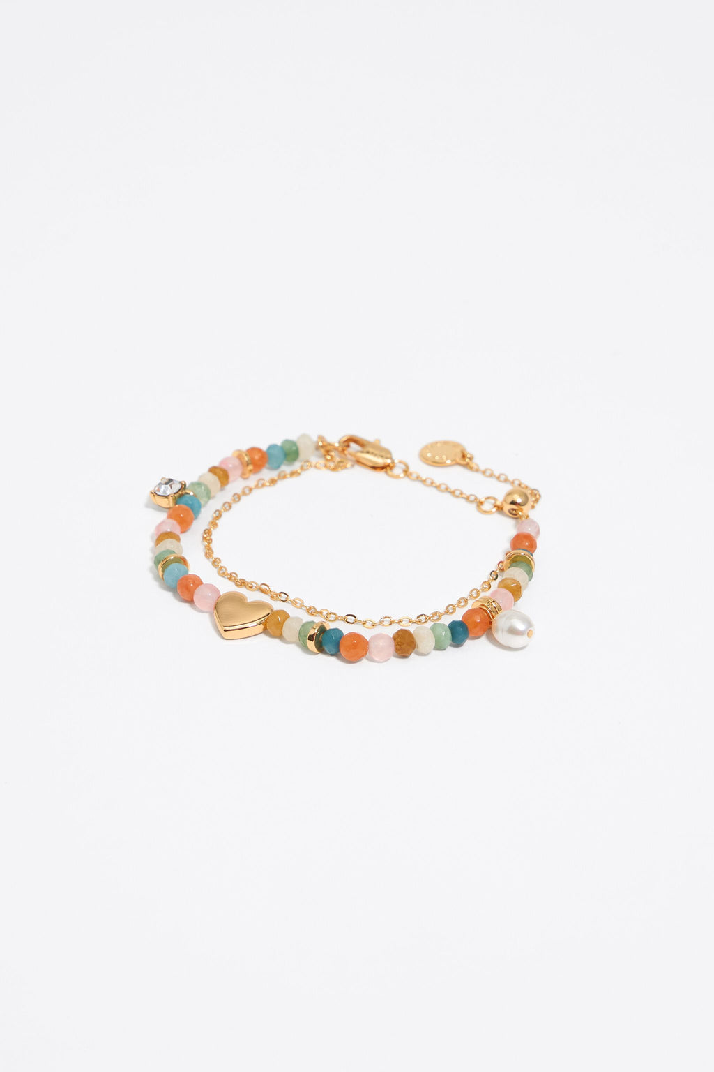 Gold heart and multicolor stones bracelet
