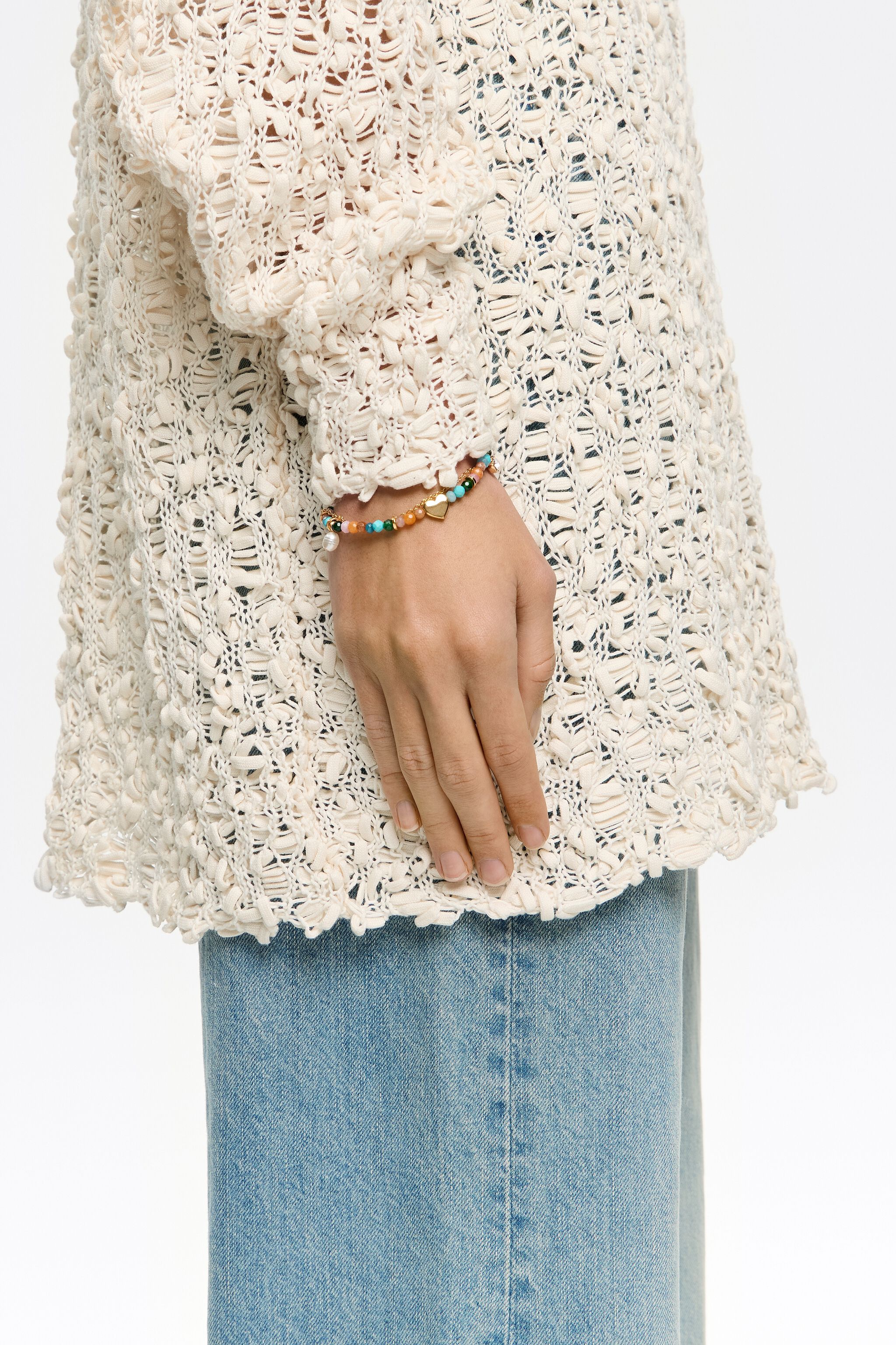 Gold heart and multicolor stones bracelet