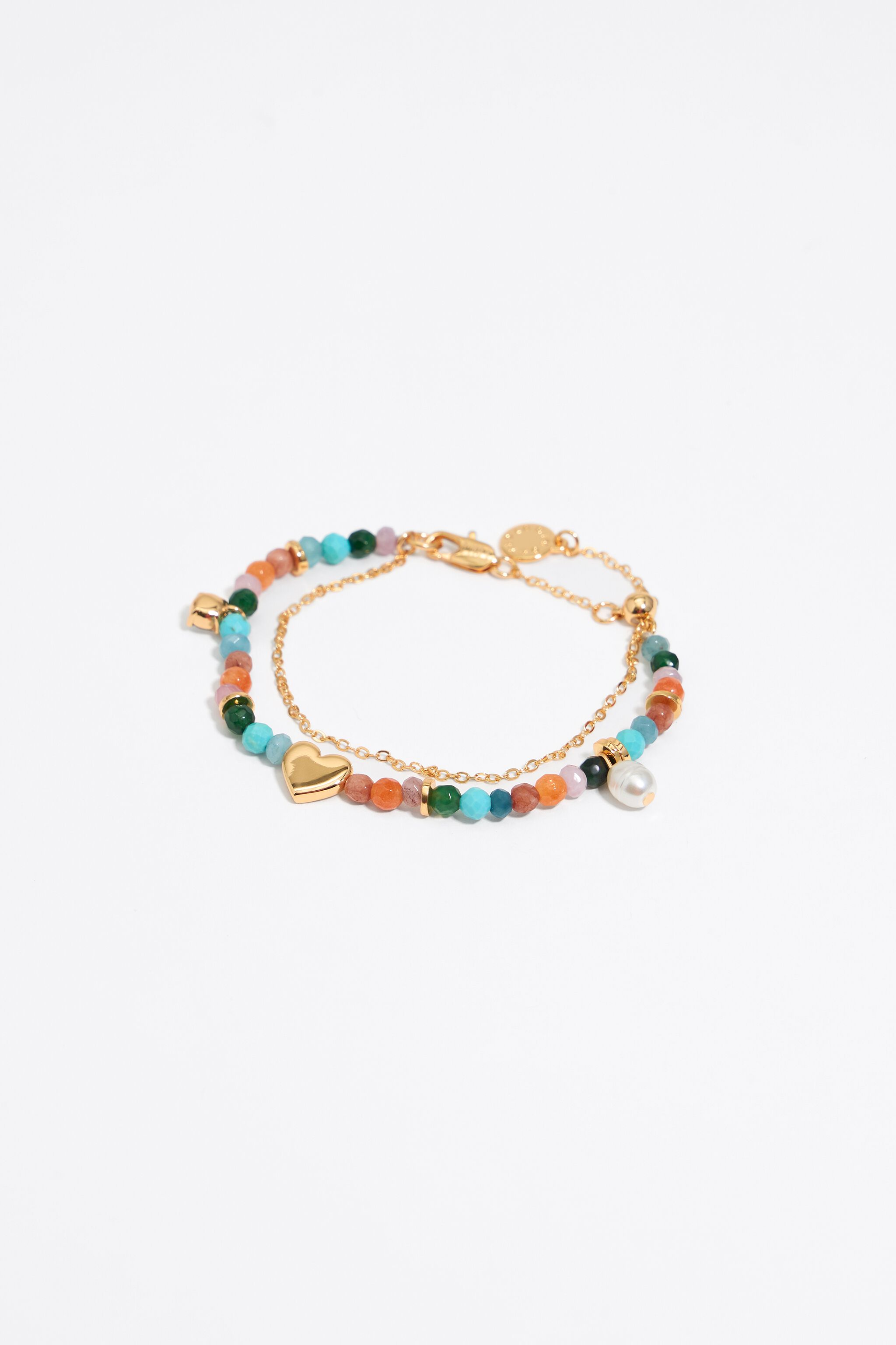 Gold heart and multicolor stones bracelet