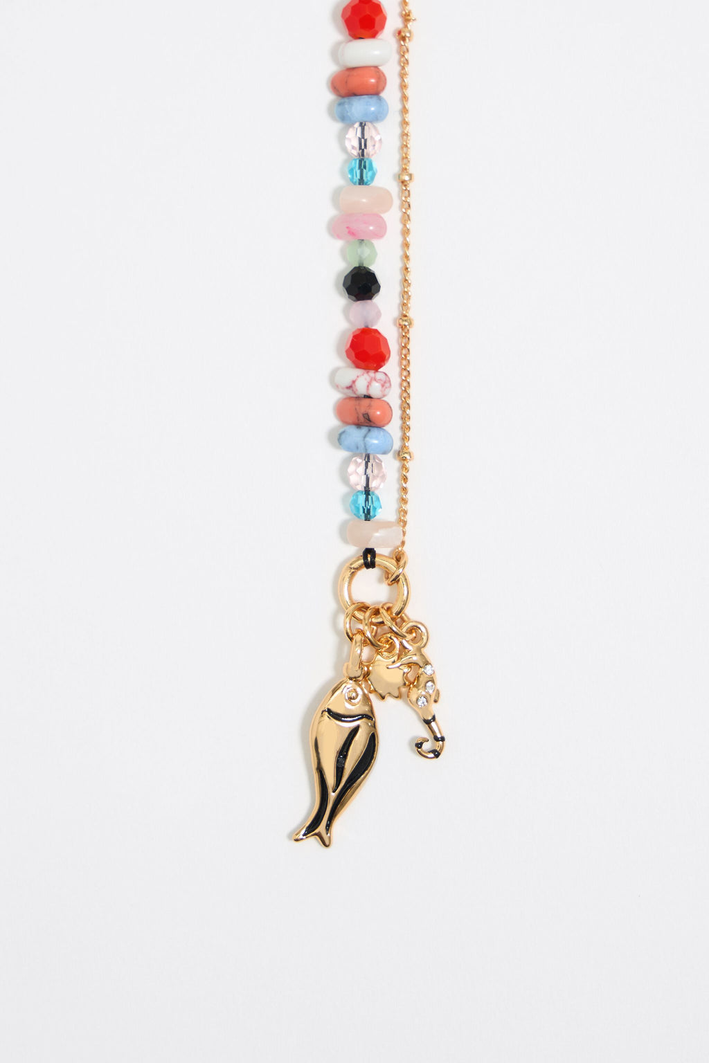 Multicolor stones, fish and seahorse necklace
