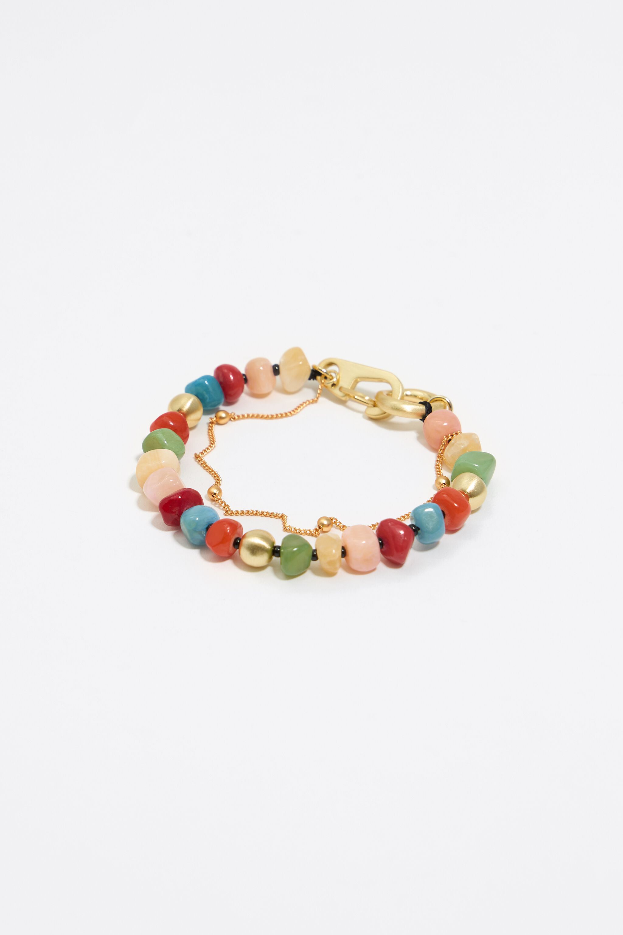 Multicolor stones and gold chain bracelet