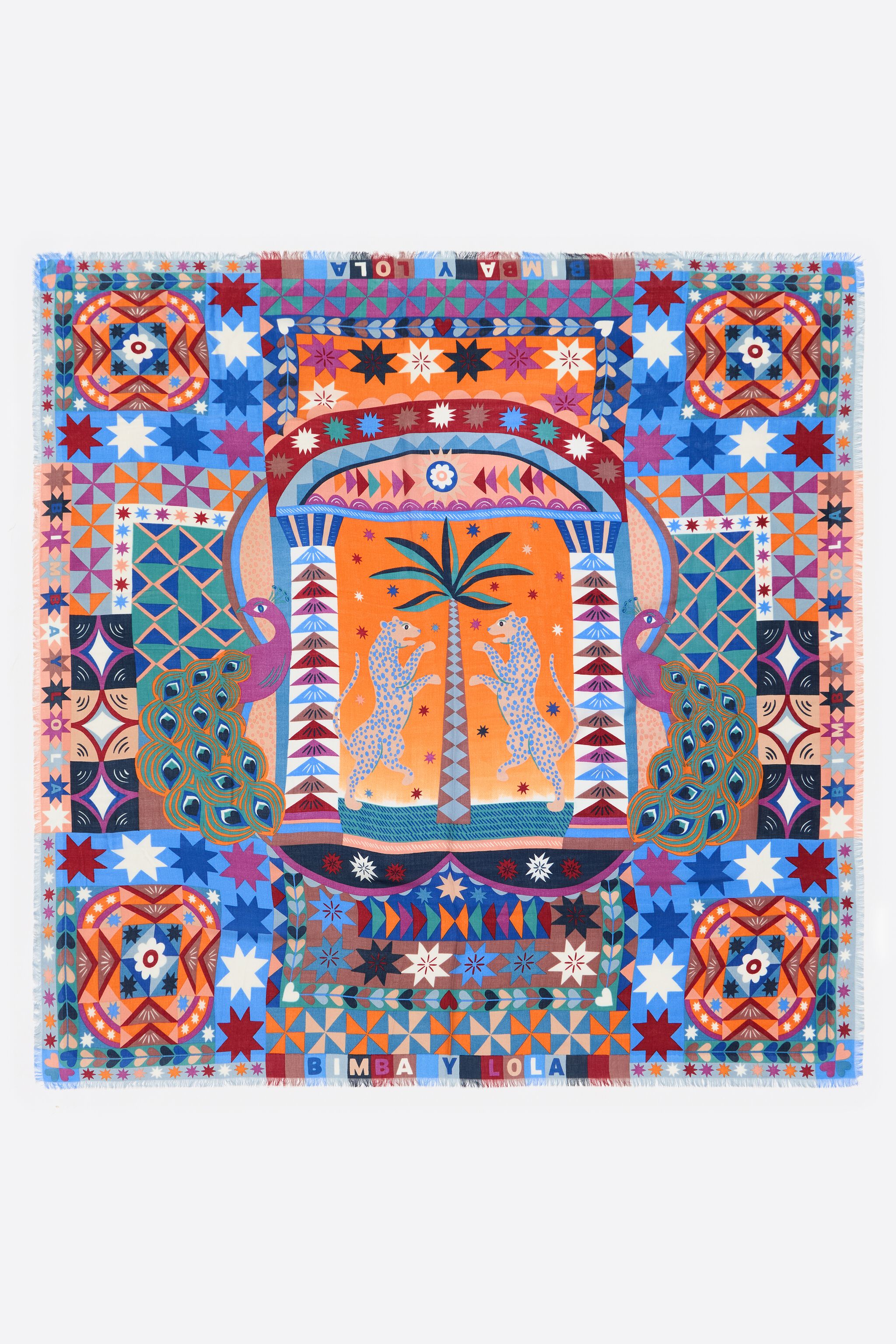 Blue leopards and geometrics shawl