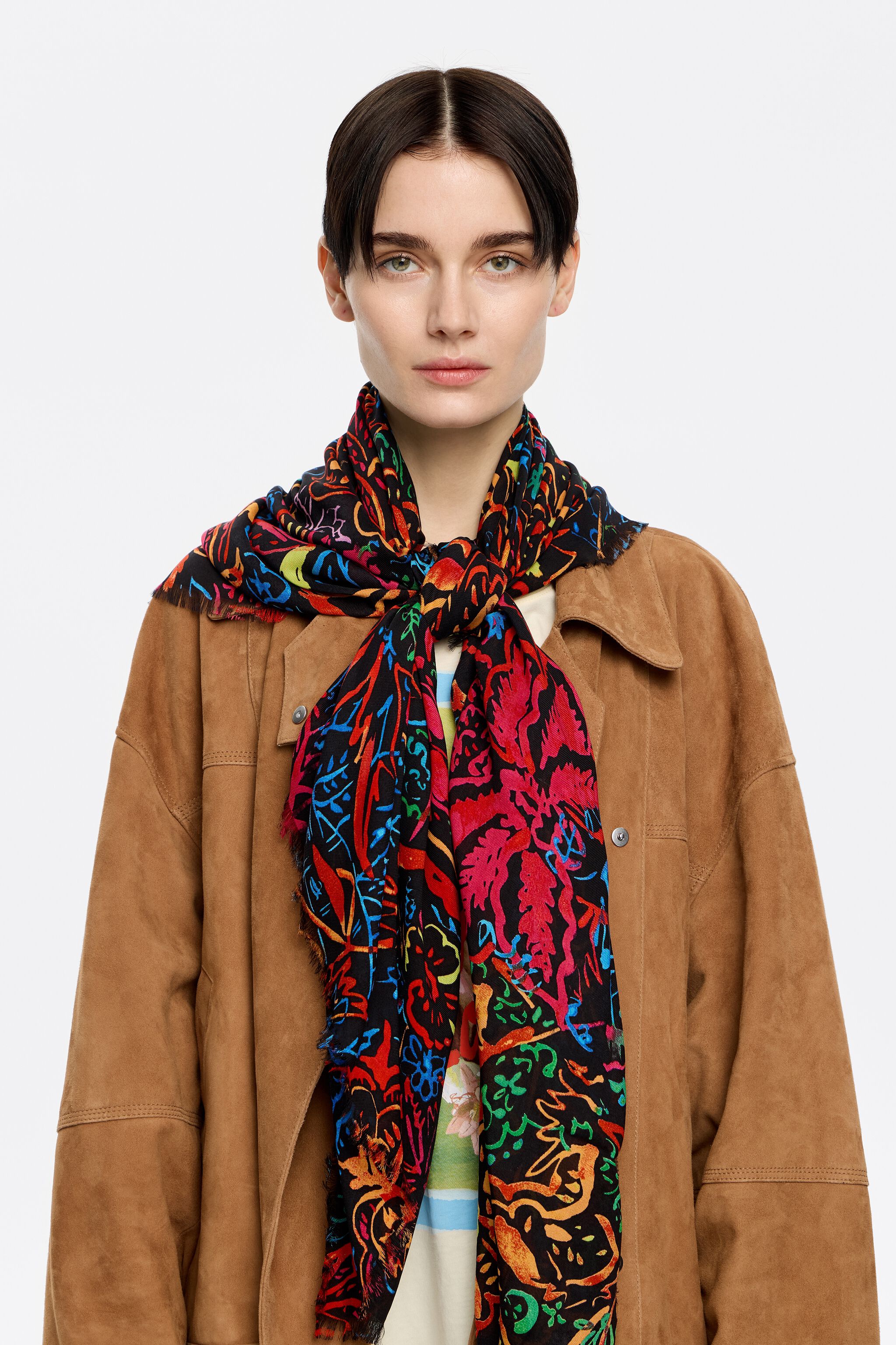 Black watercolor floral shawl