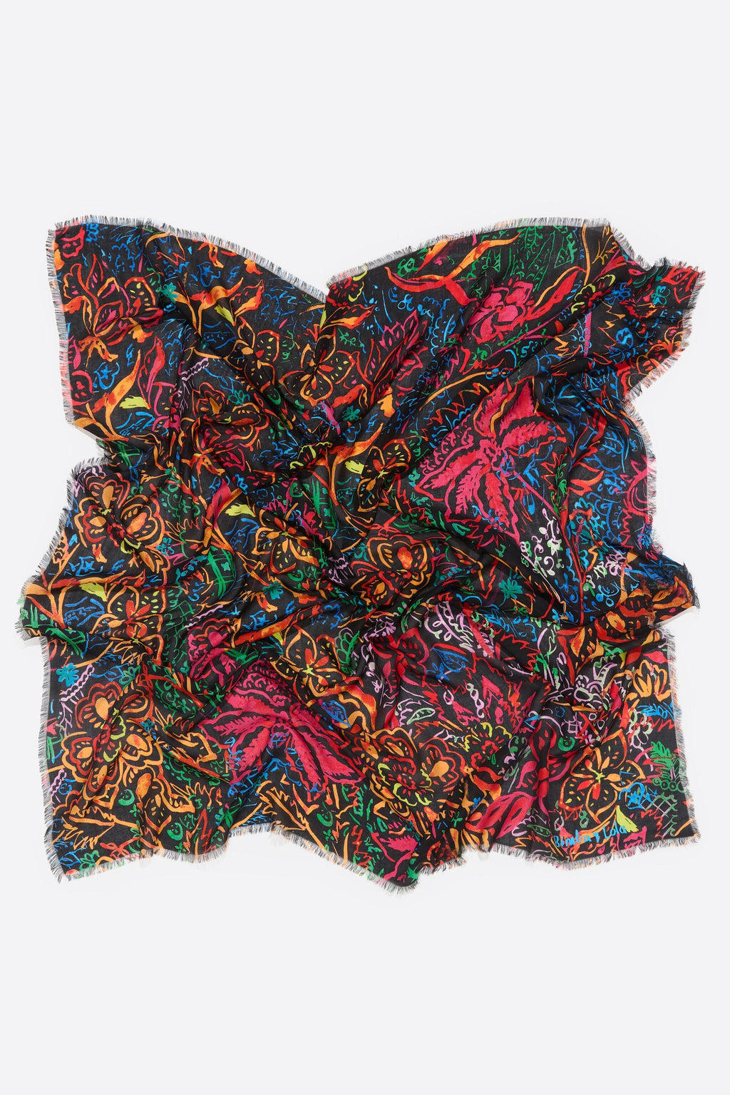 Black watercolor floral shawl