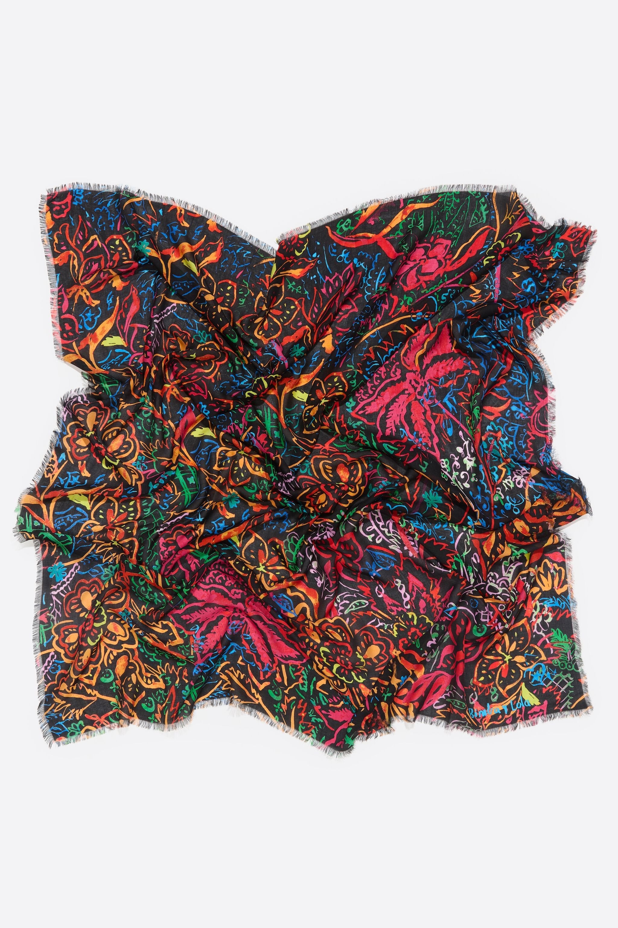 Black watercolor floral shawl