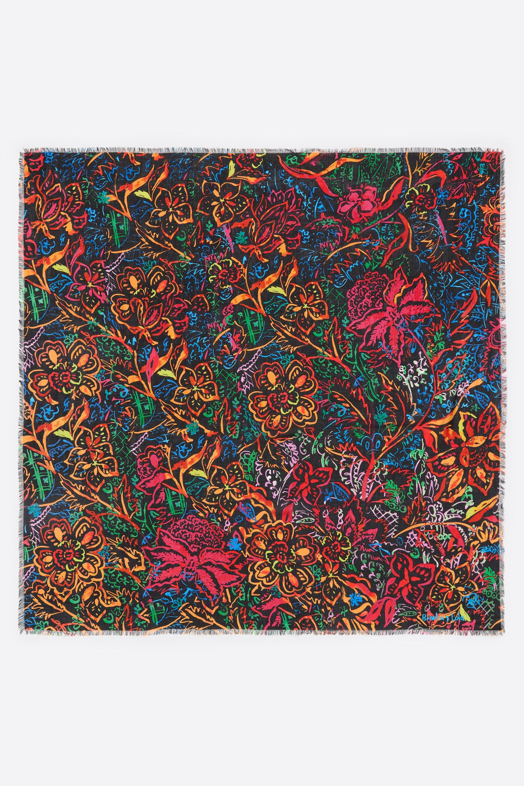 Black watercolor floral shawl