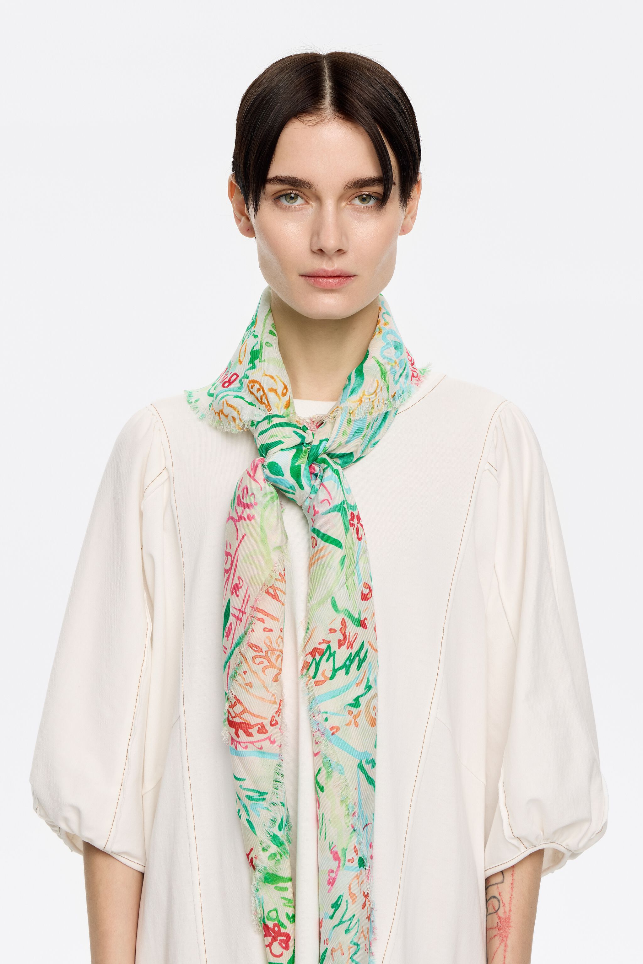 White watercolor floral shawl