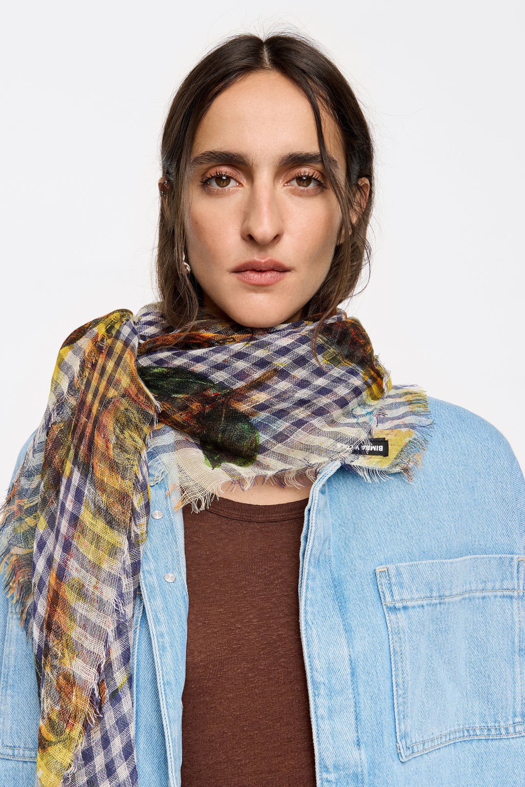 Checked lemon print shawl