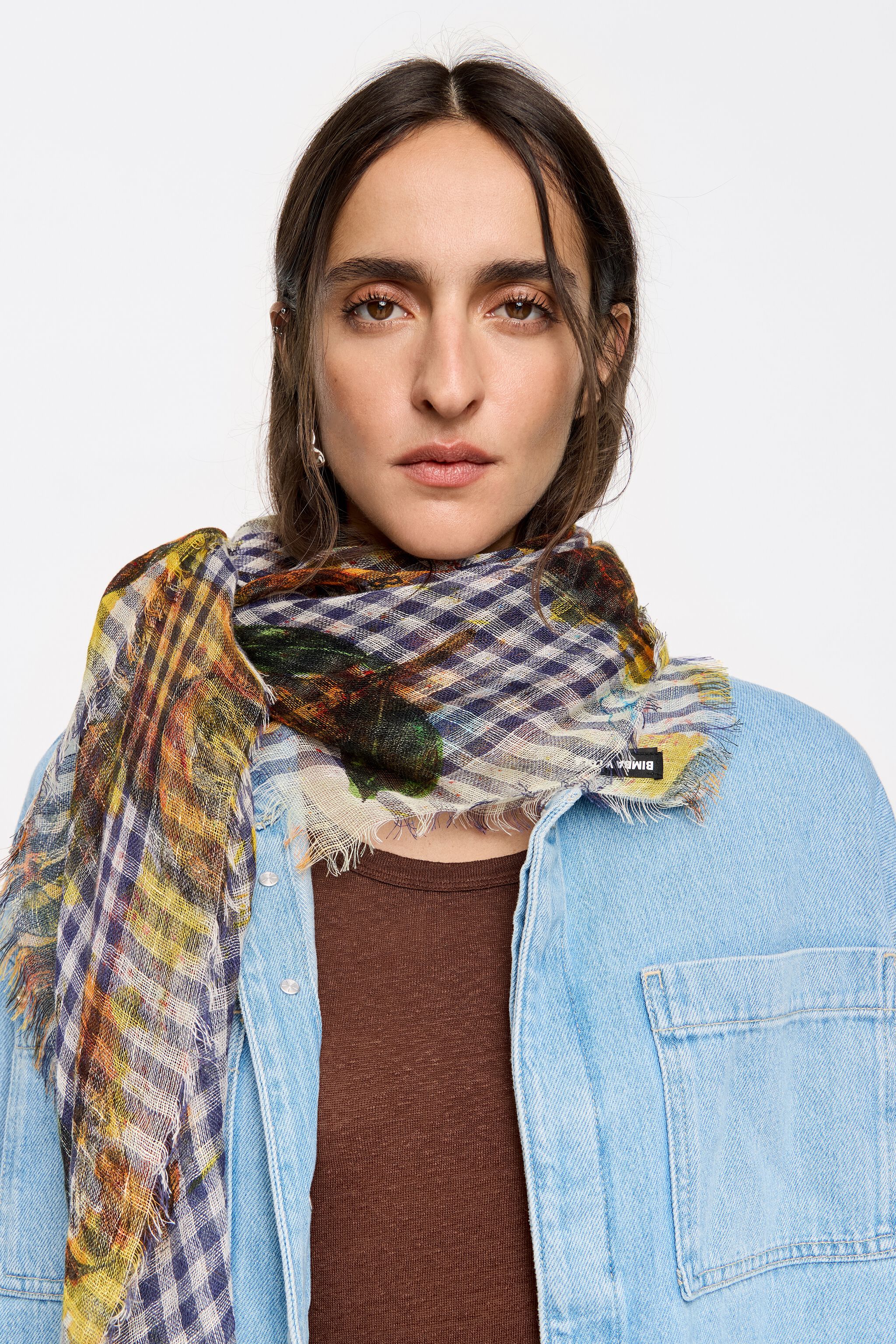 Checked lemon print shawl