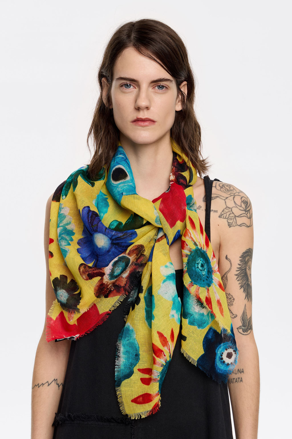Yellow multicolor floral shawl