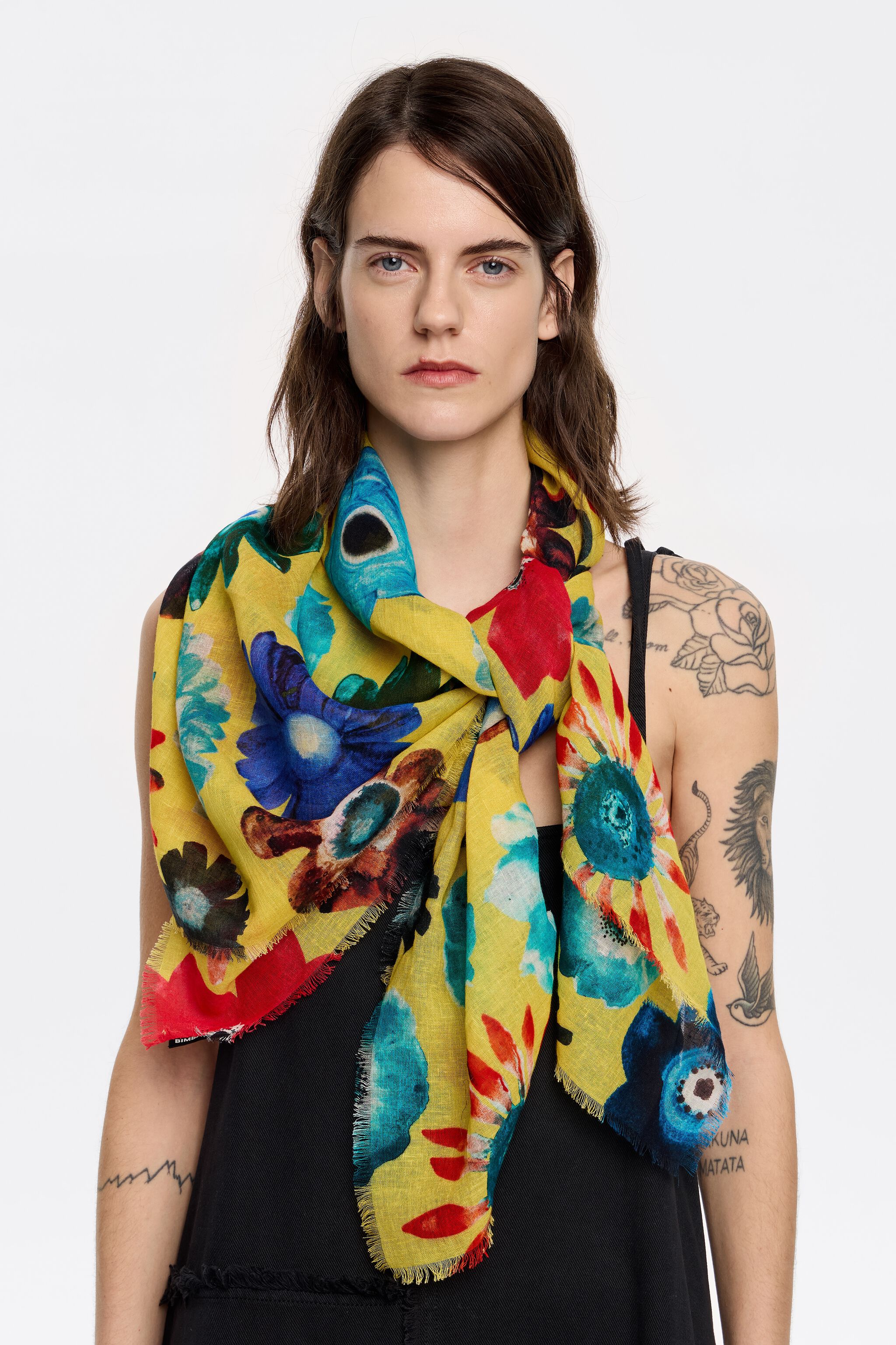 Yellow multicolor floral shawl