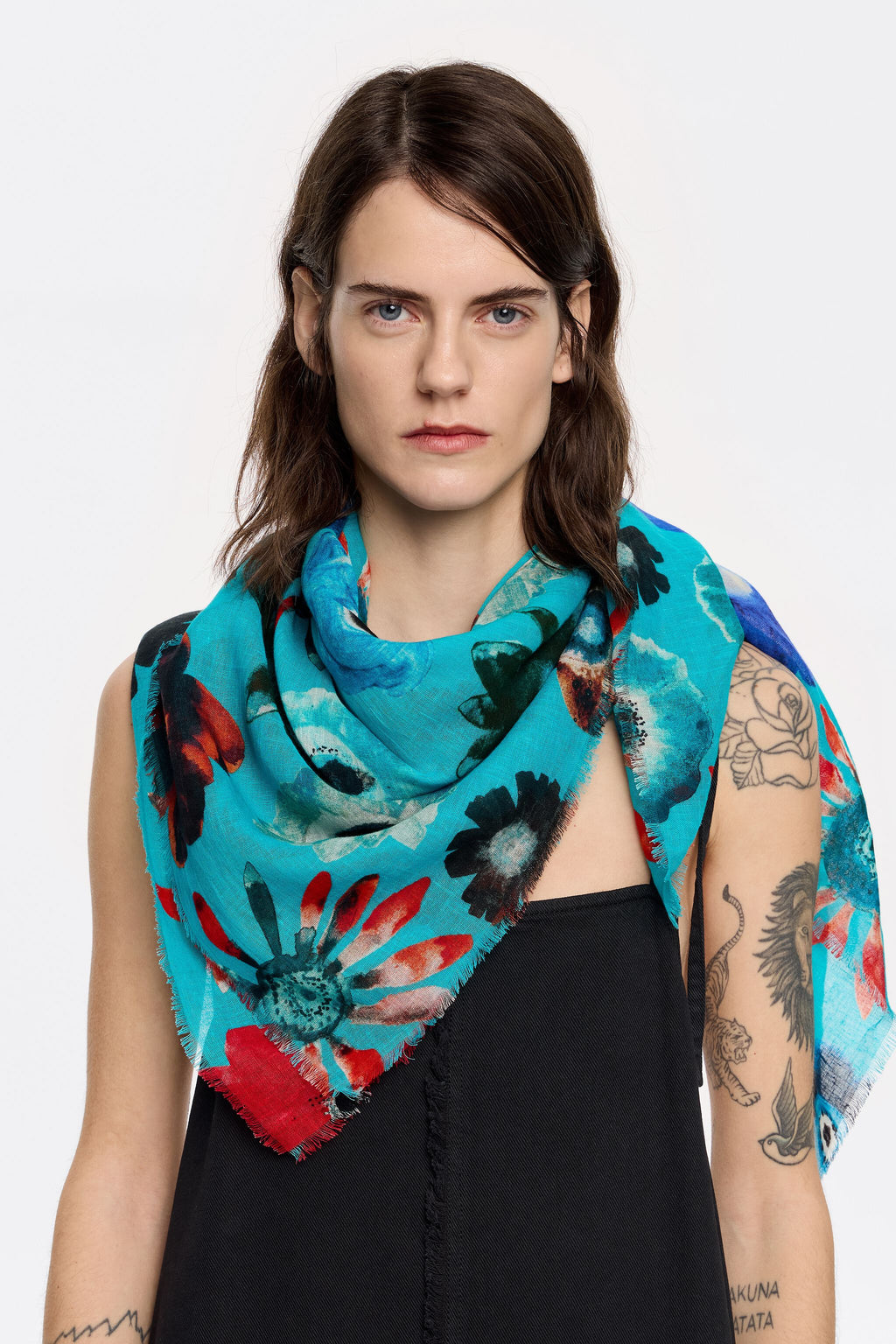 Blue multicolor floral shawl