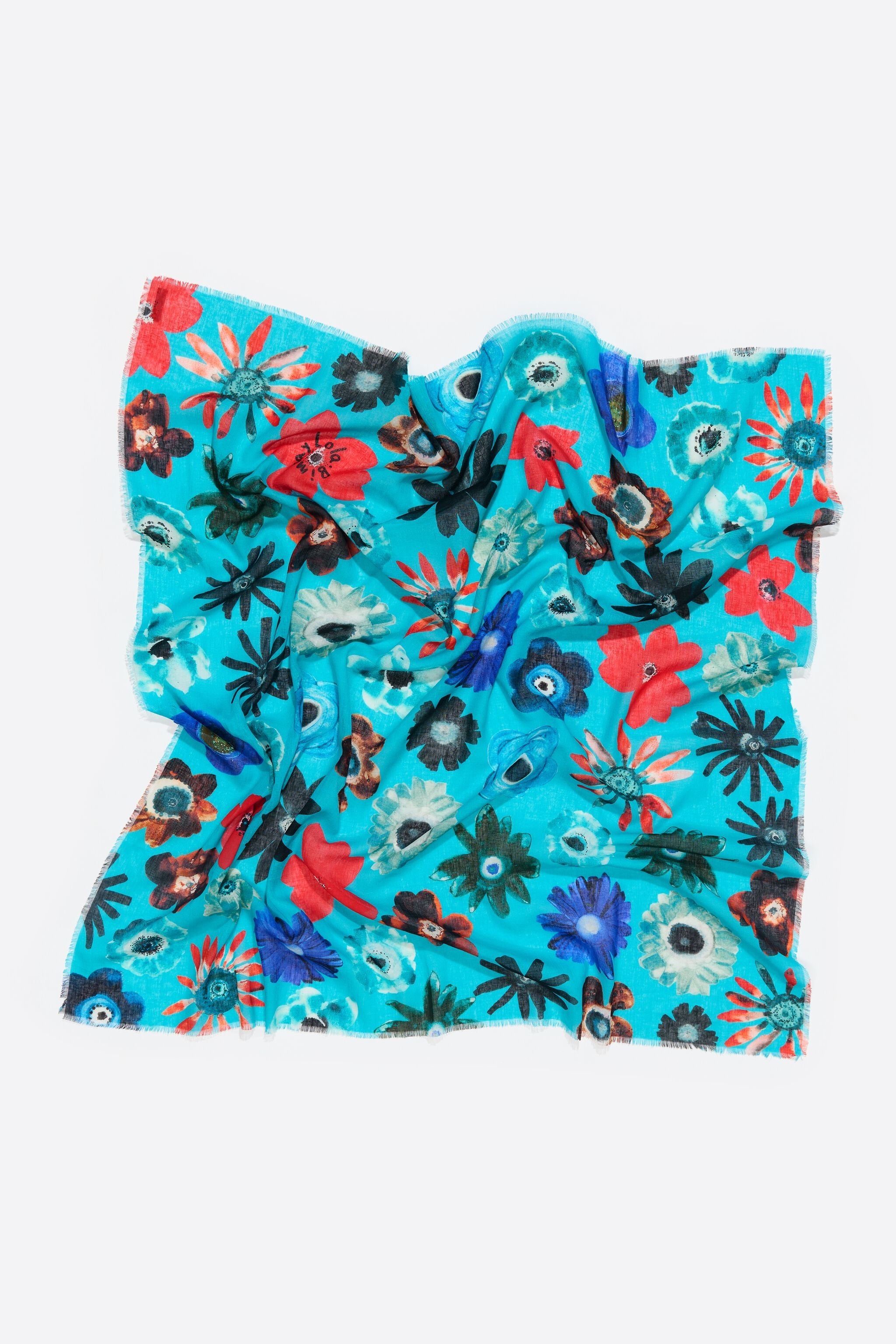 Blue multicolor floral shawl