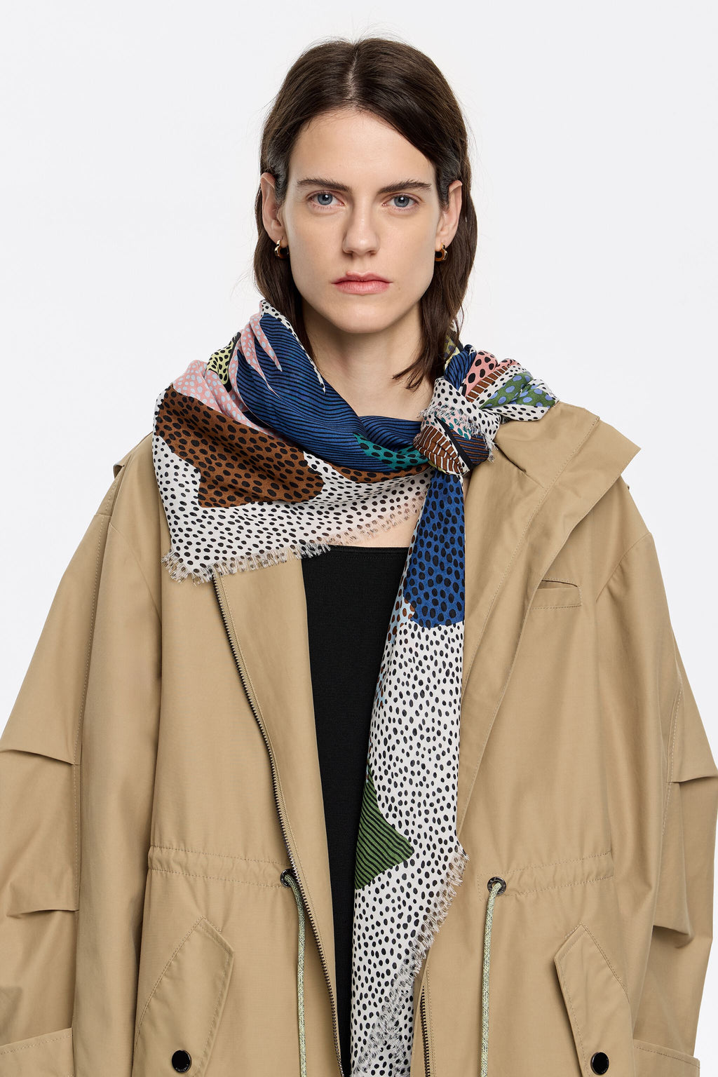 White floral DOTS and stripes shawl