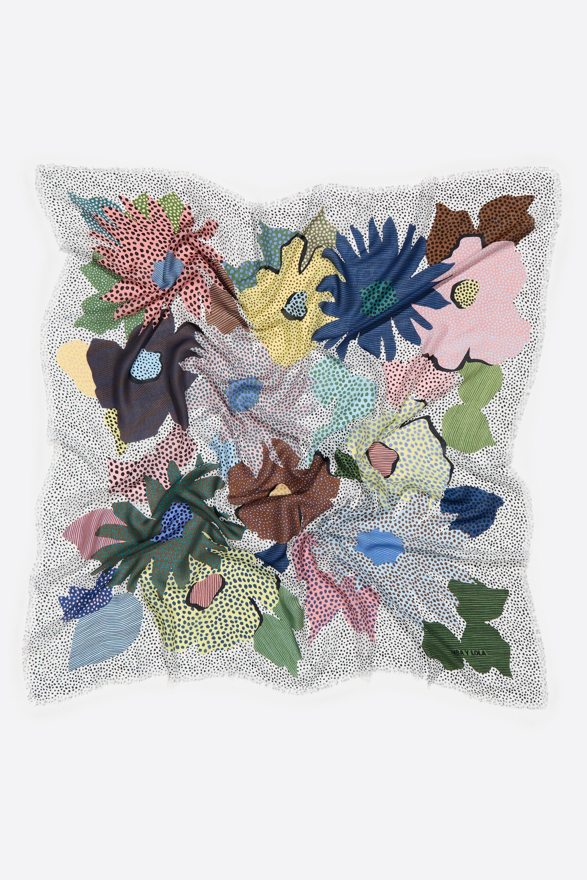 White floral DOTS and stripes shawl