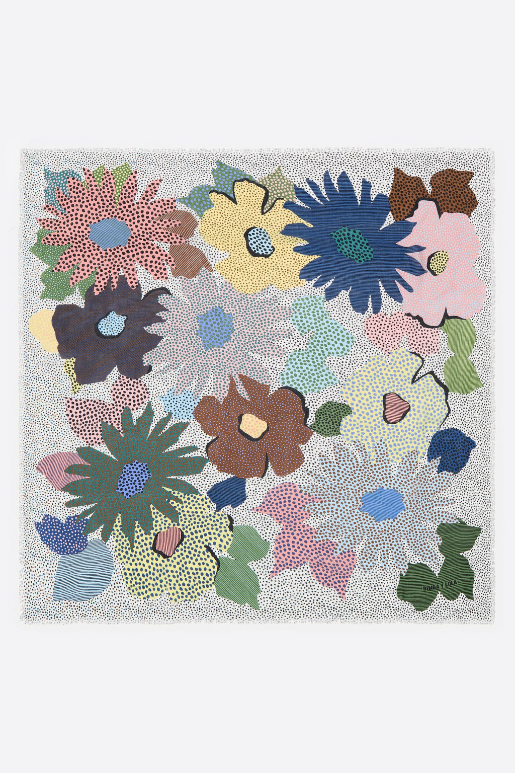 White floral DOTS and stripes shawl