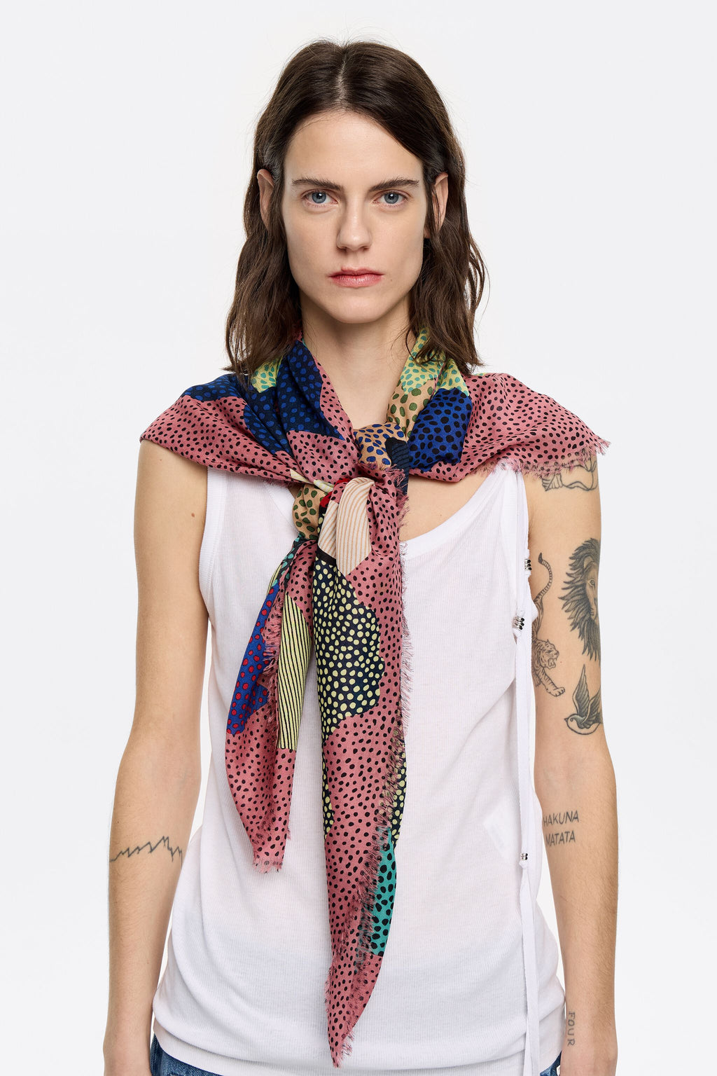 Pink floral DOTS and stripes shawl