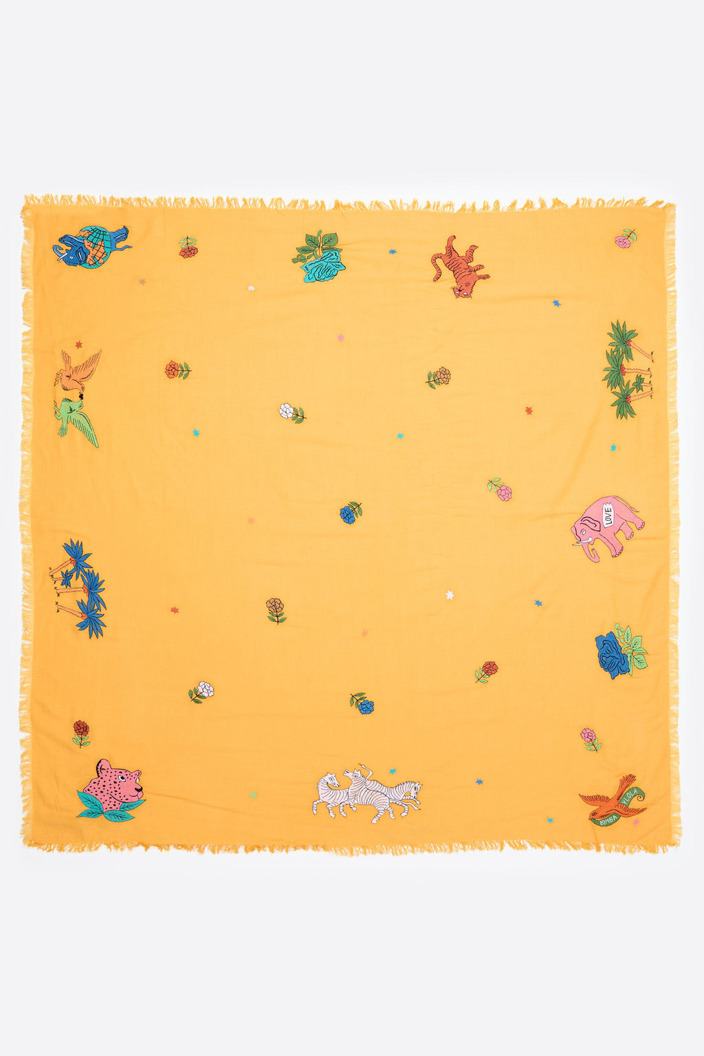 Embroidered animals cotton shawl