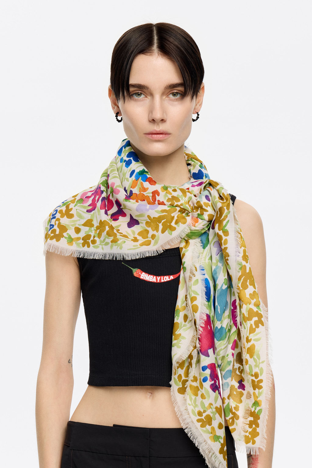 White watercolor flower garden shawl