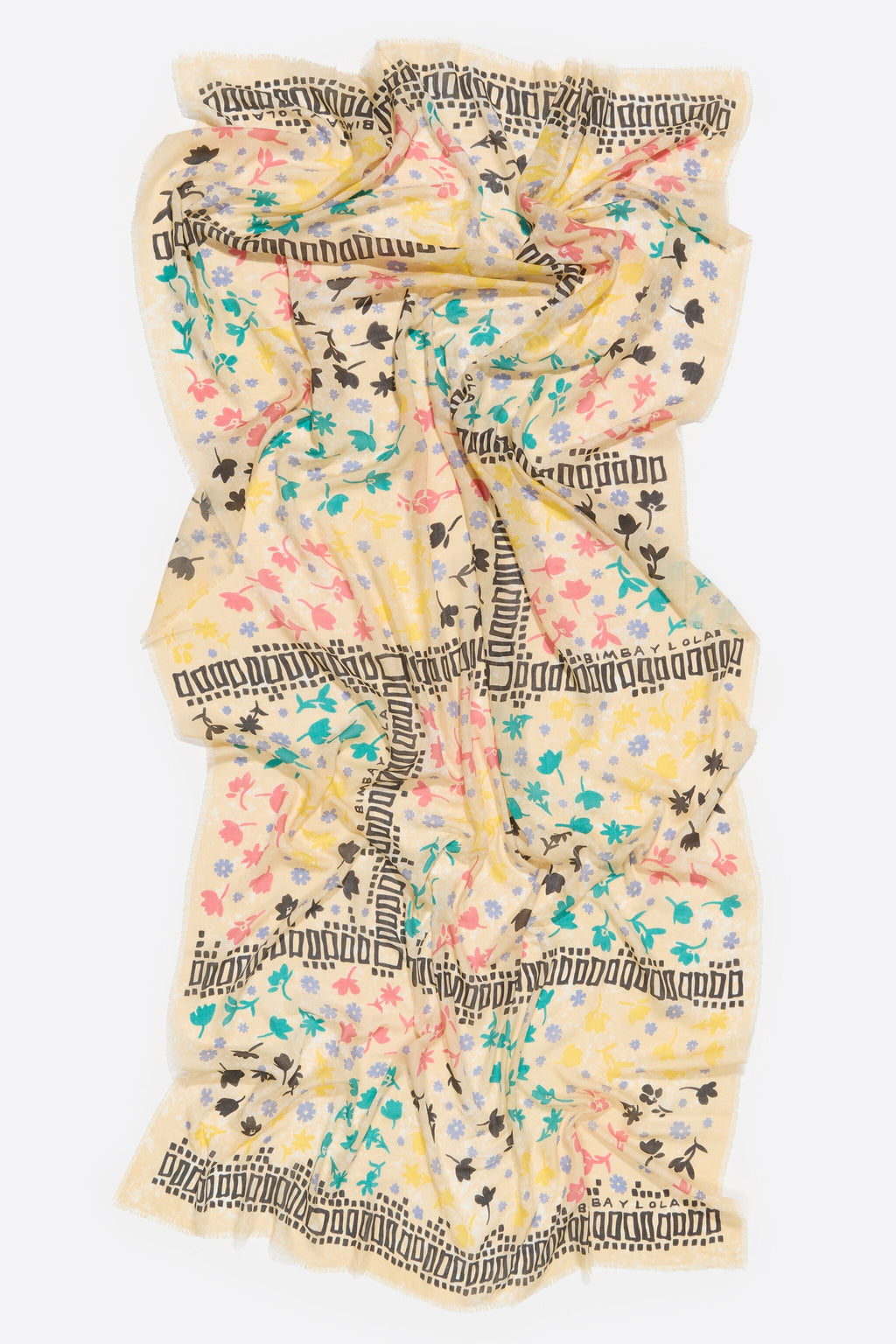 White ditsy floral and borders shawl