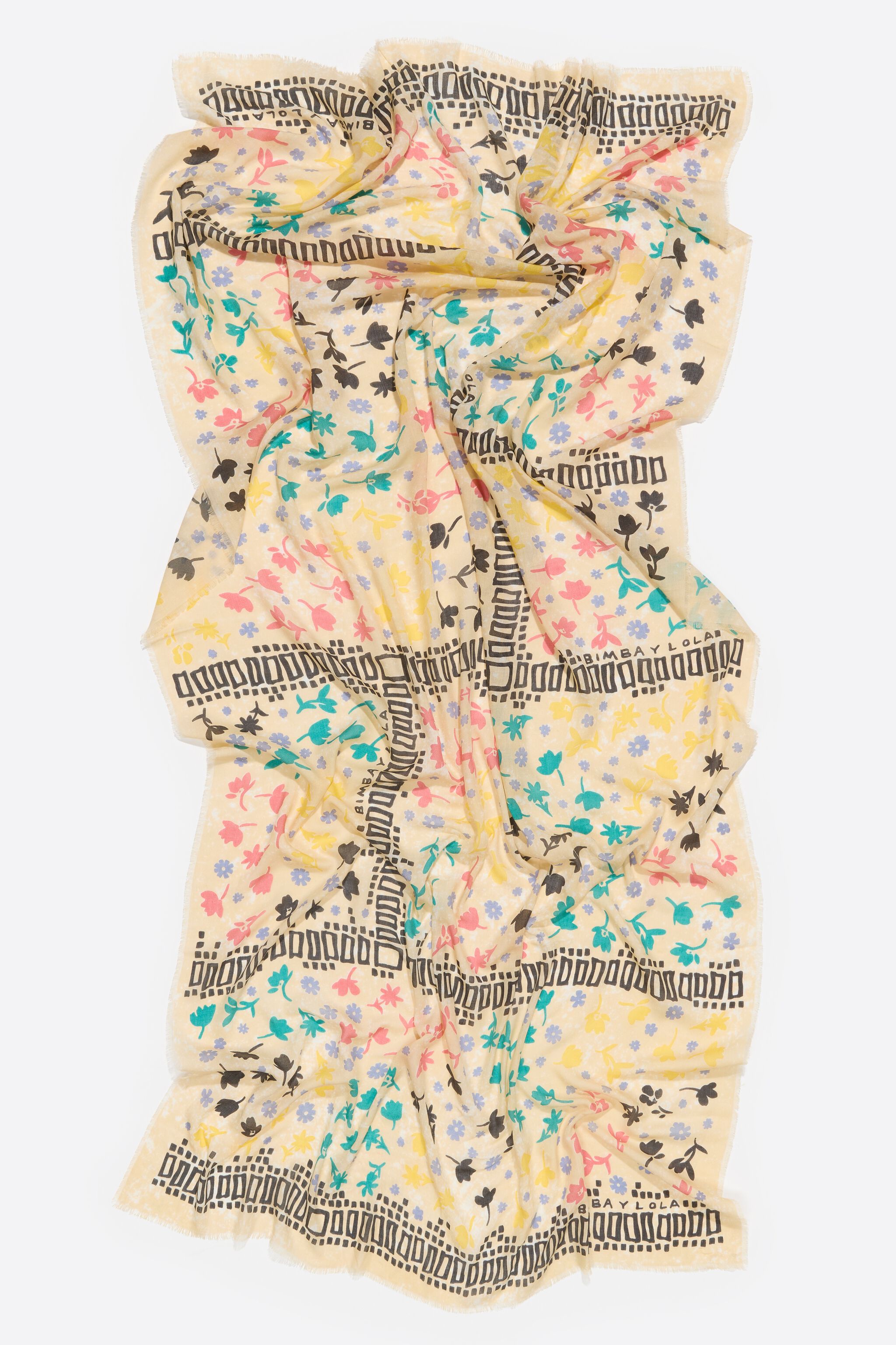 White ditsy floral and borders shawl