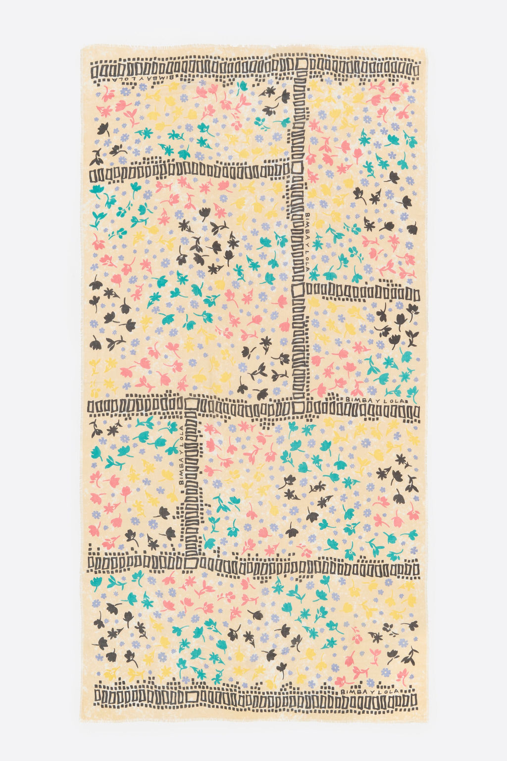 White ditsy floral and borders shawl