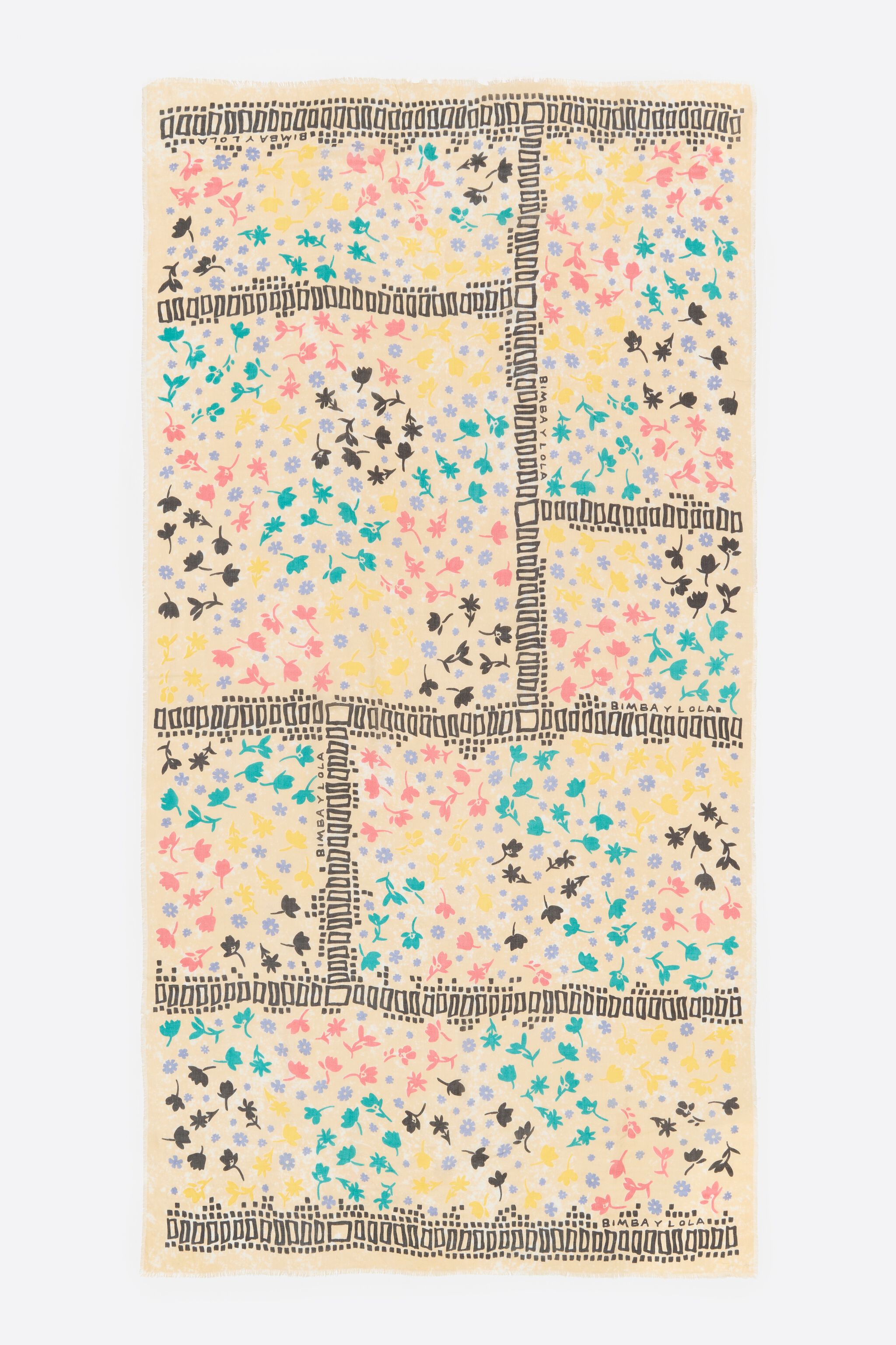 White ditsy floral and borders shawl