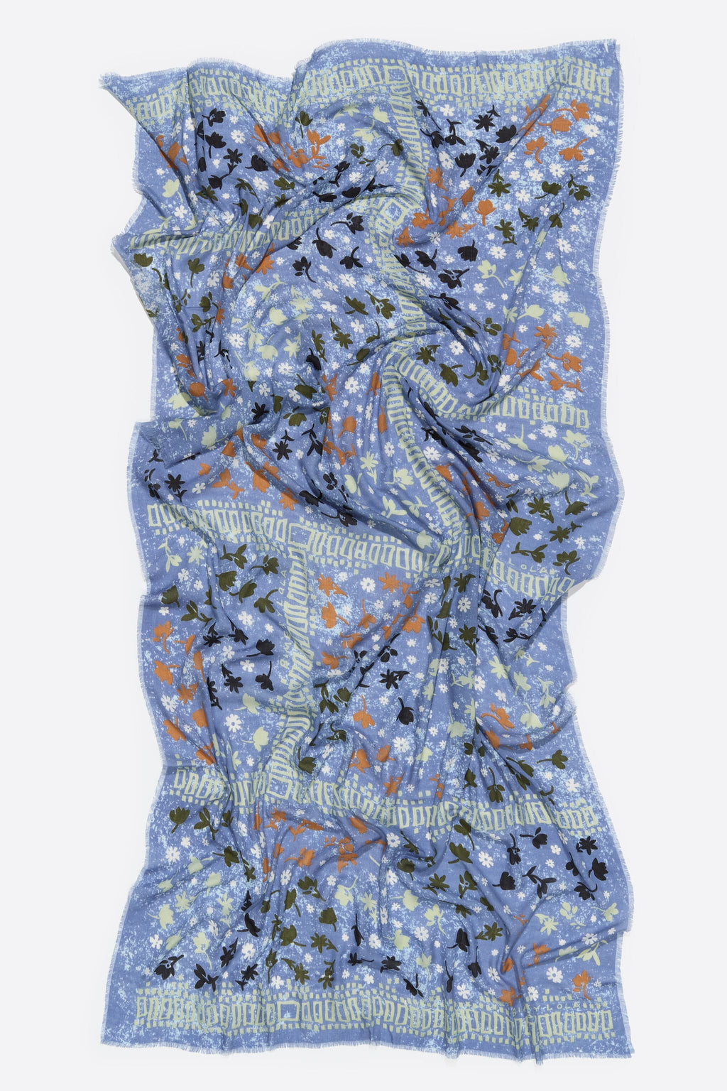 Blue ditsy floral and borders shawl