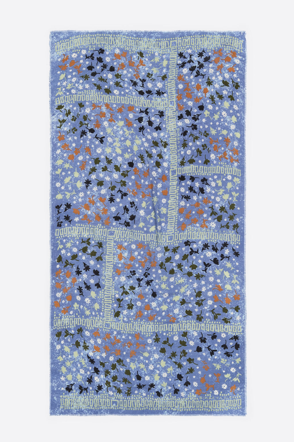 Blue ditsy floral and borders shawl