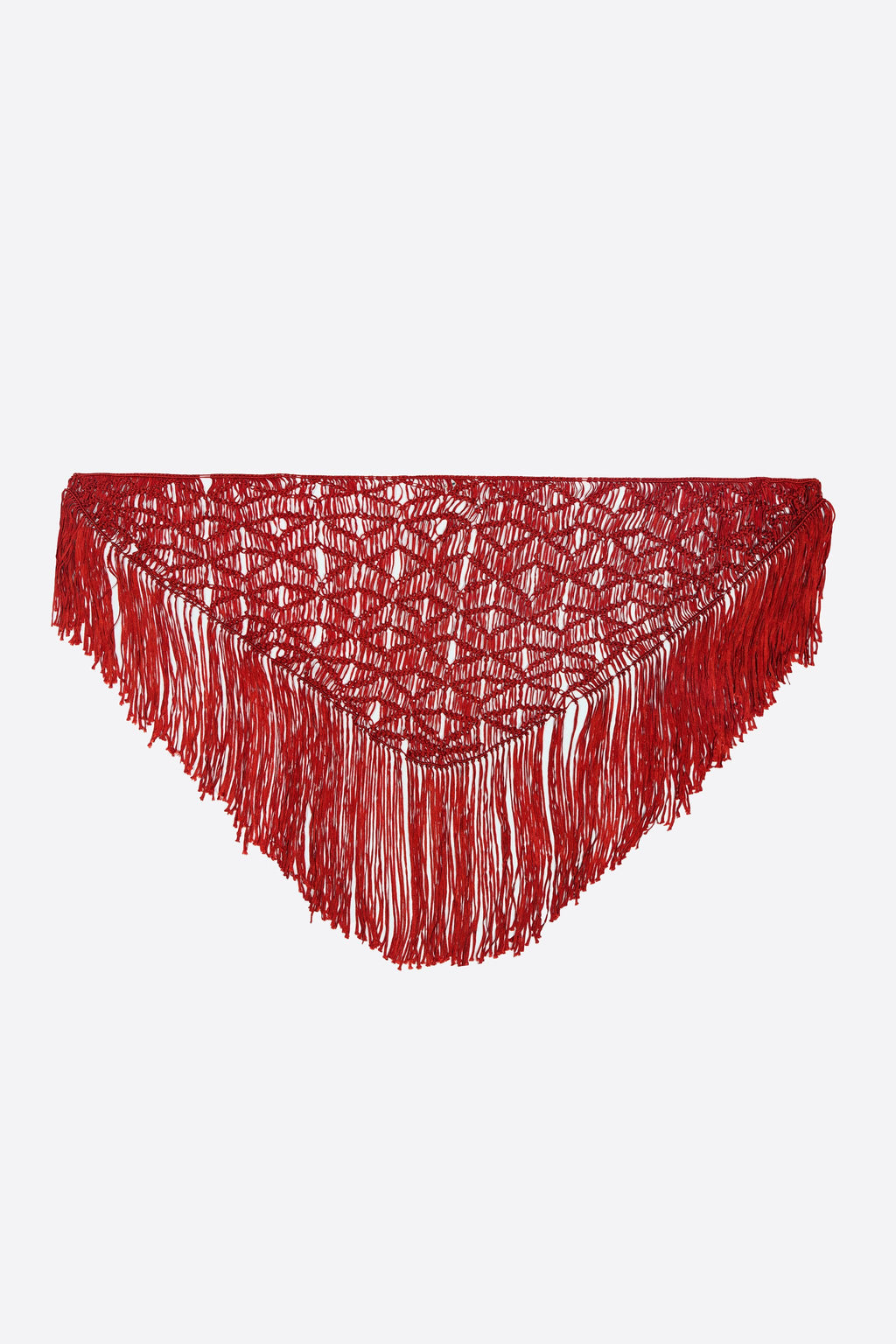 Red fringed plaited shawl