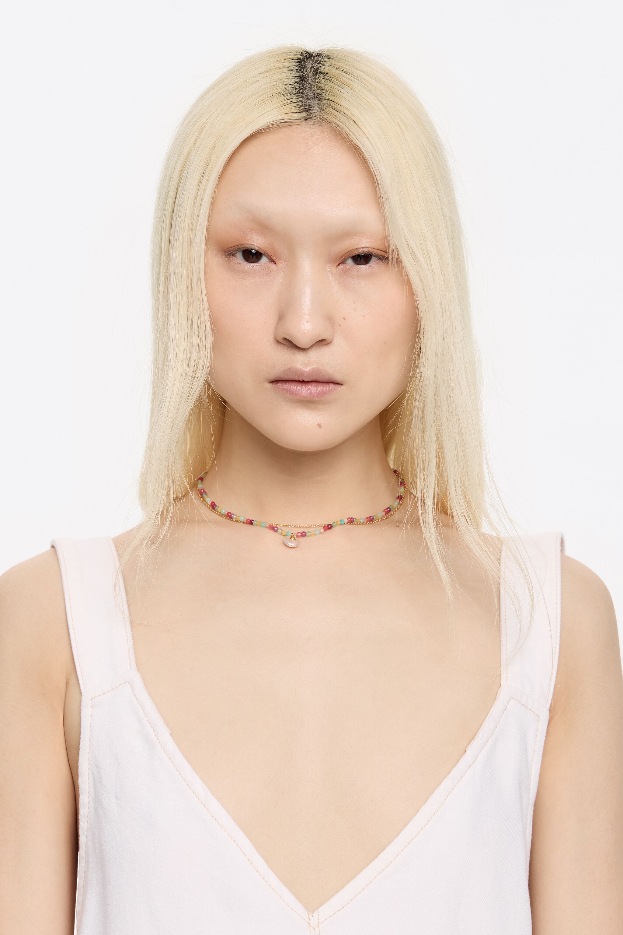 Letter A pearl and multicolor stones necklace