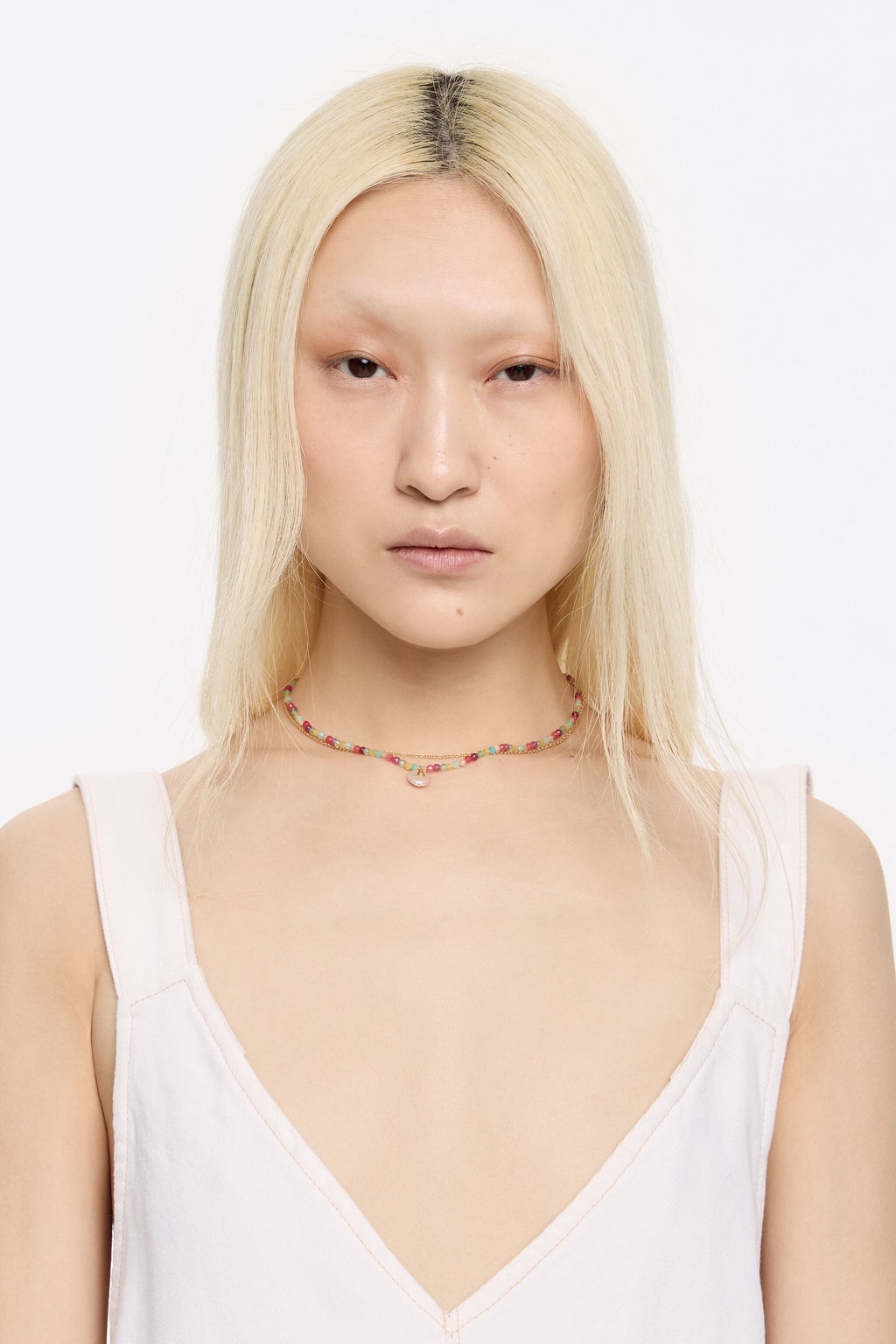 Letter D pearl and multicolor stones necklace