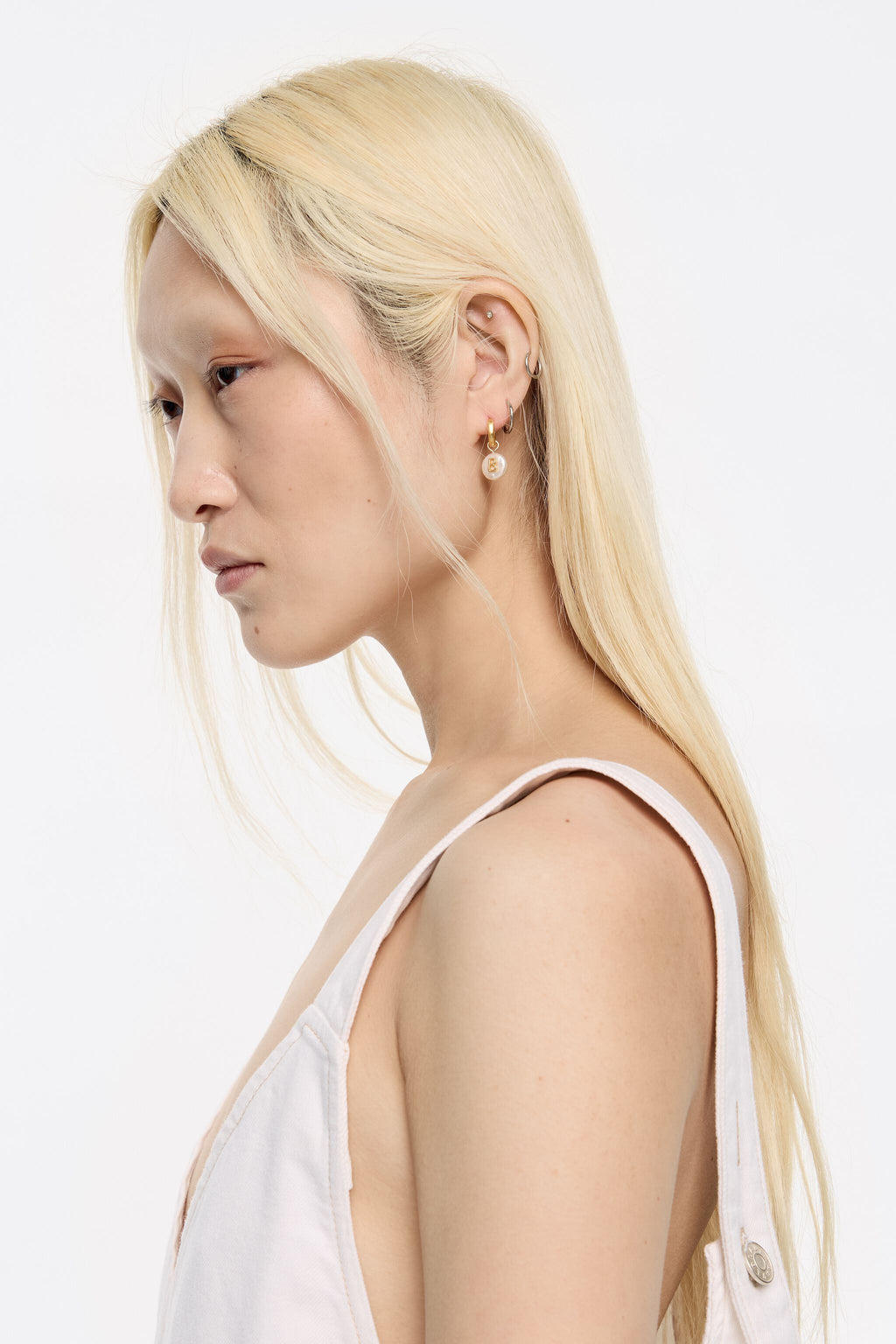 Letter B pearl and heart hoop earrings