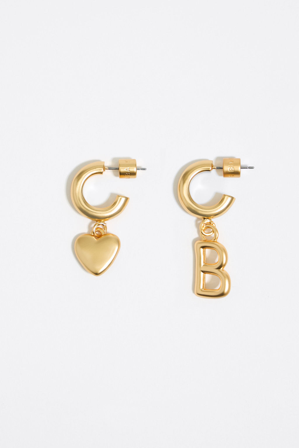 Gold letter B heart hoop earrings