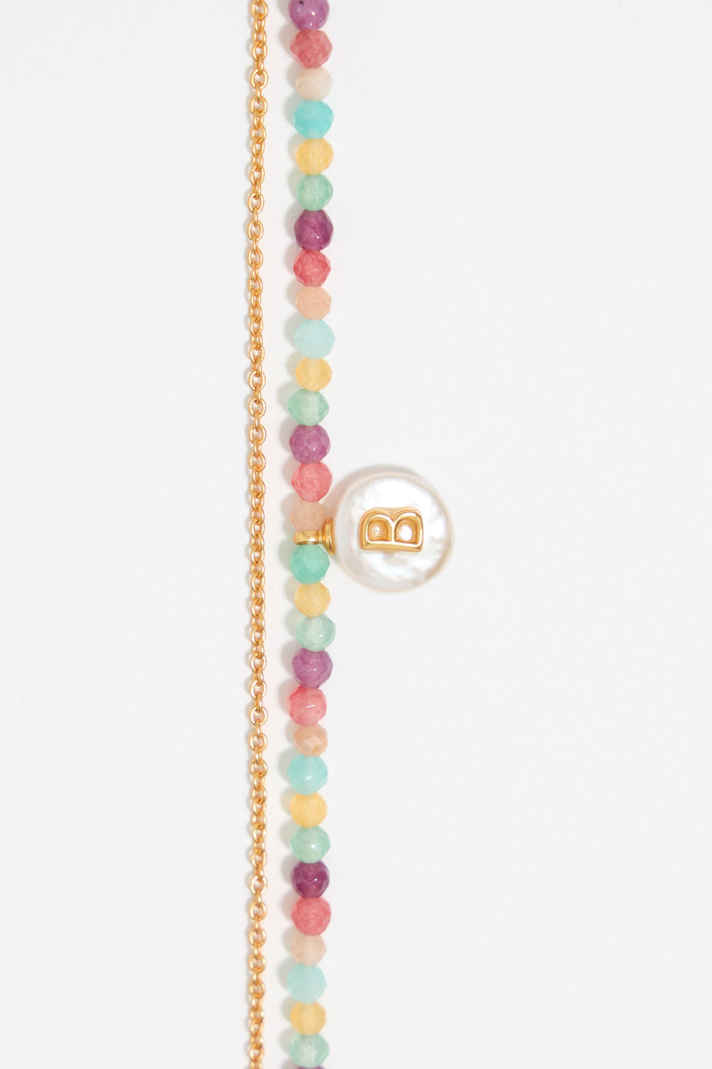 Letter B pearl and multicolor stones bracelet
