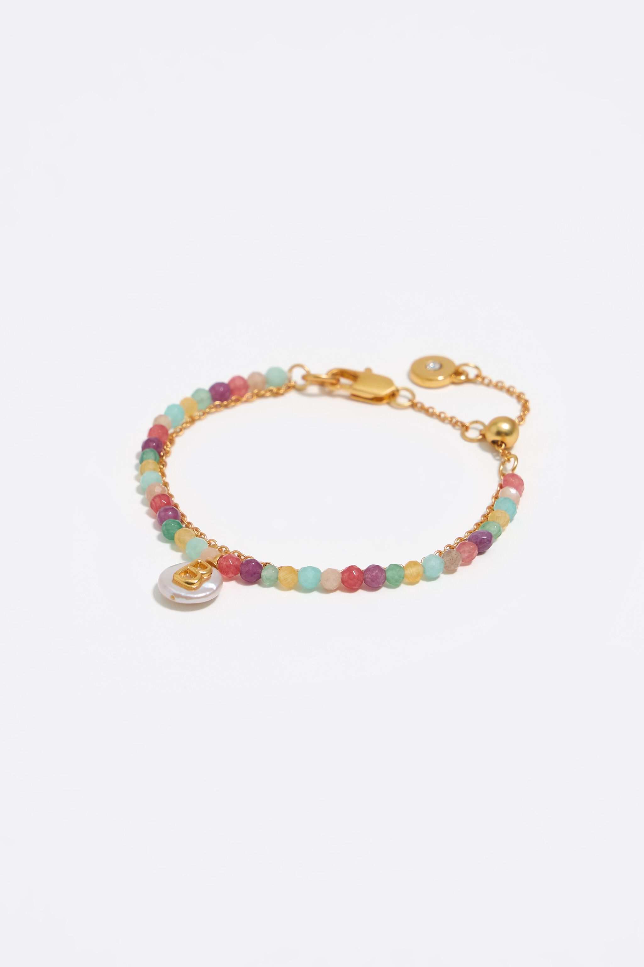Letter B pearl and multicolor stones bracelet